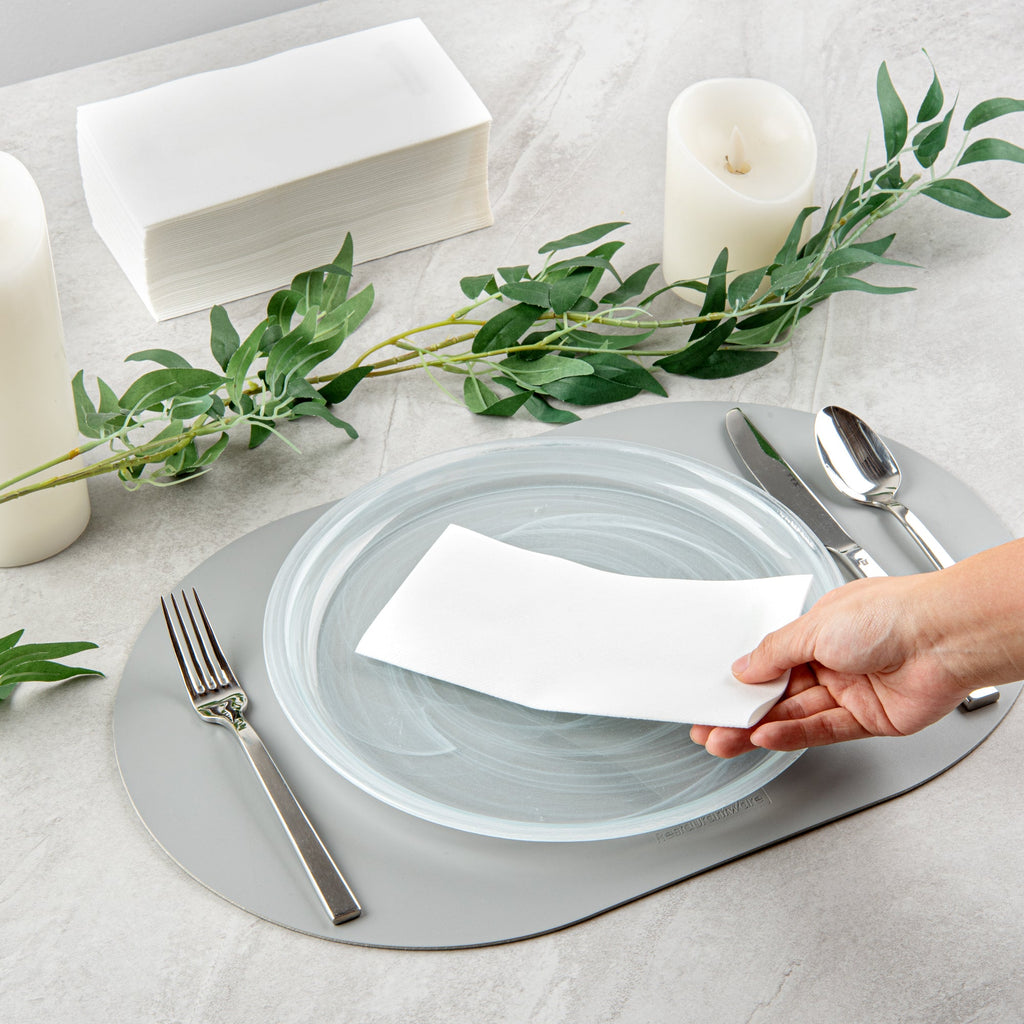 Luxenap Rectangle White Paper Linen-Feel Guest Towel / Napkin - Air Laid - 15 3/4" x 7 3/4" - 50 count box