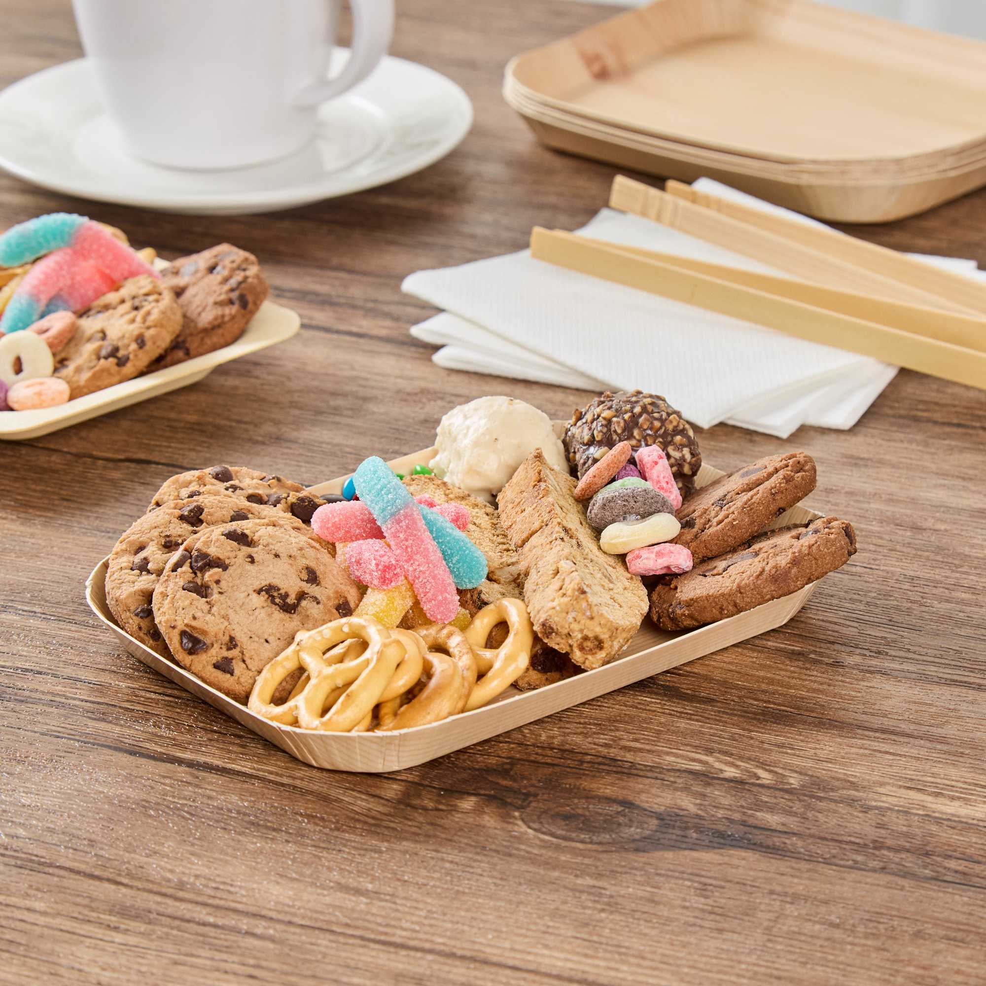 Cater Tek Rectangle Food Tray - Faux Wood - 6 1/2" x 5" - 100 count box