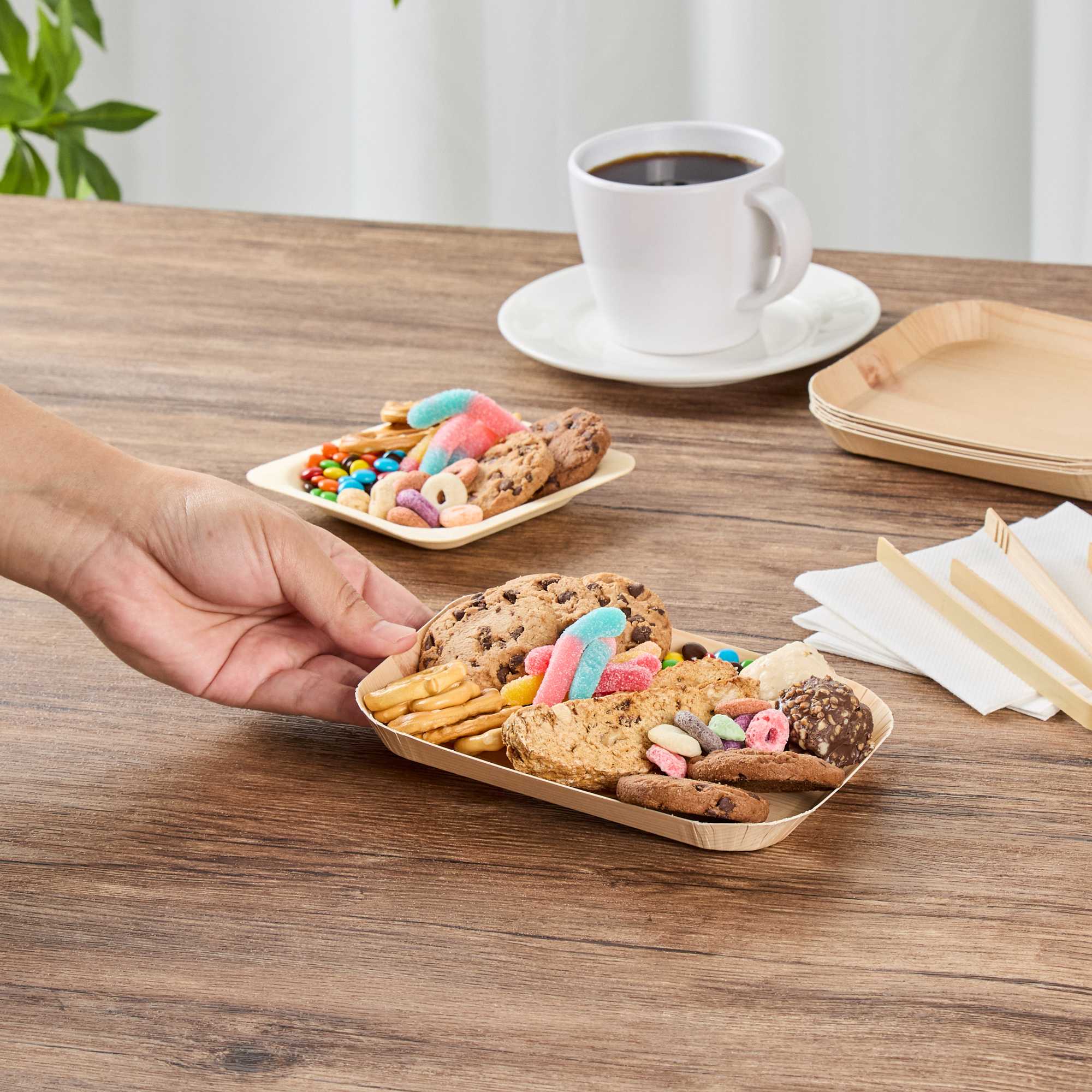 Cater Tek Rectangle Food Tray - Faux Wood - 6 1/2" x 5" - 100 count box