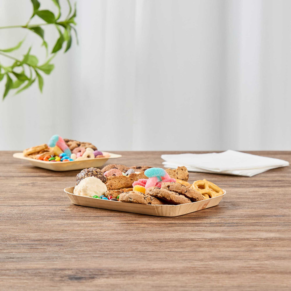 Cater Tek Rectangle Food Tray - Faux Wood - 6 1/2" x 5" - 100 count box