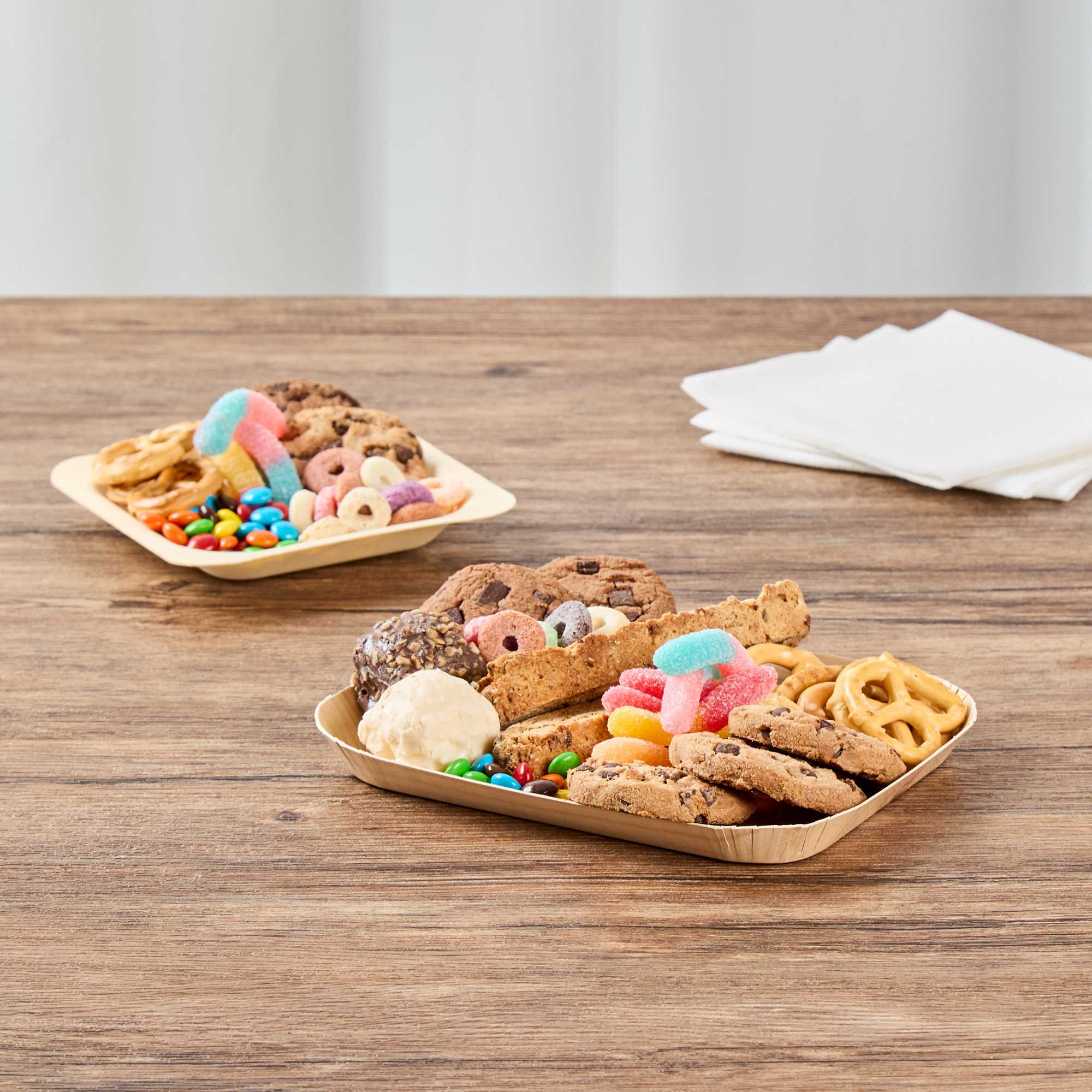 Cater Tek Rectangle Food Tray - Faux Wood - 6 1/2" x 5" - 100 count box
