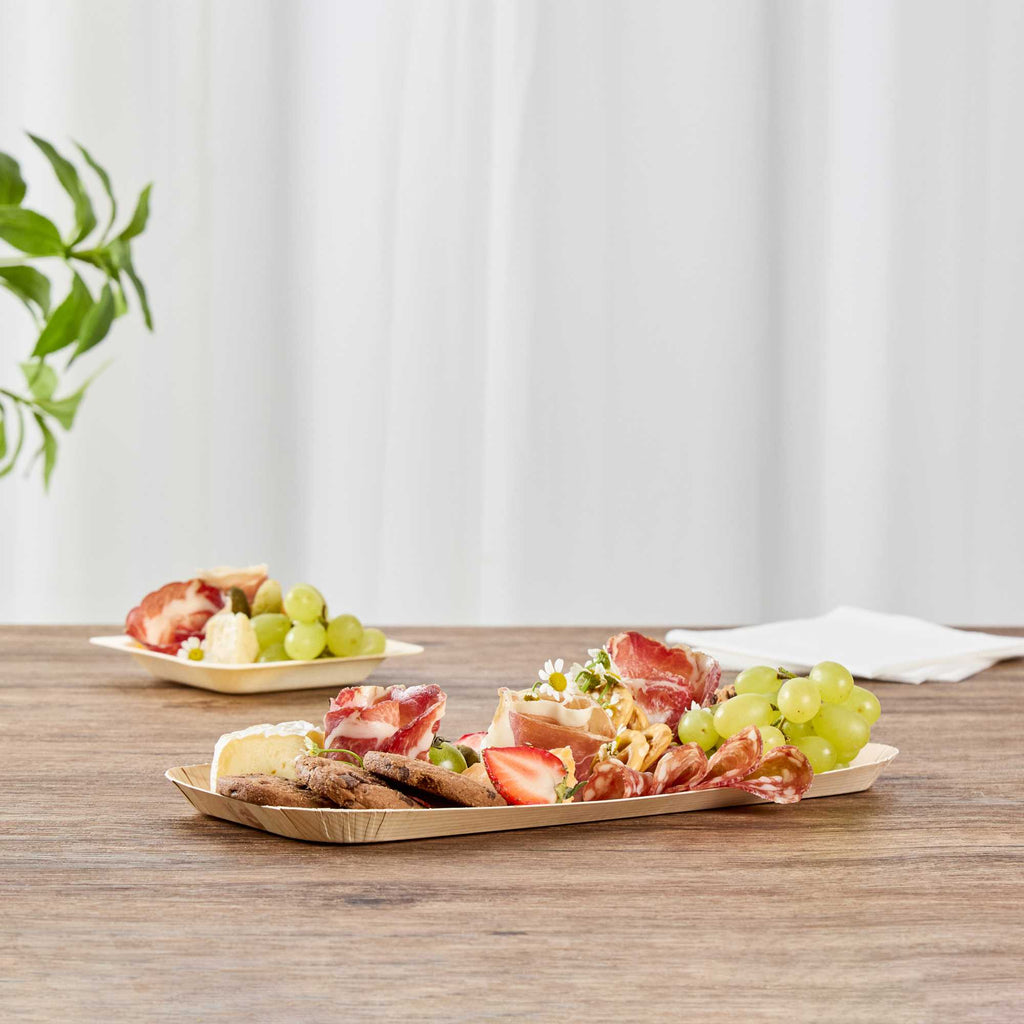 Cater Tek Rectangle Food Tray - Faux Wood - 10 1/2" x 5" - 100 count box