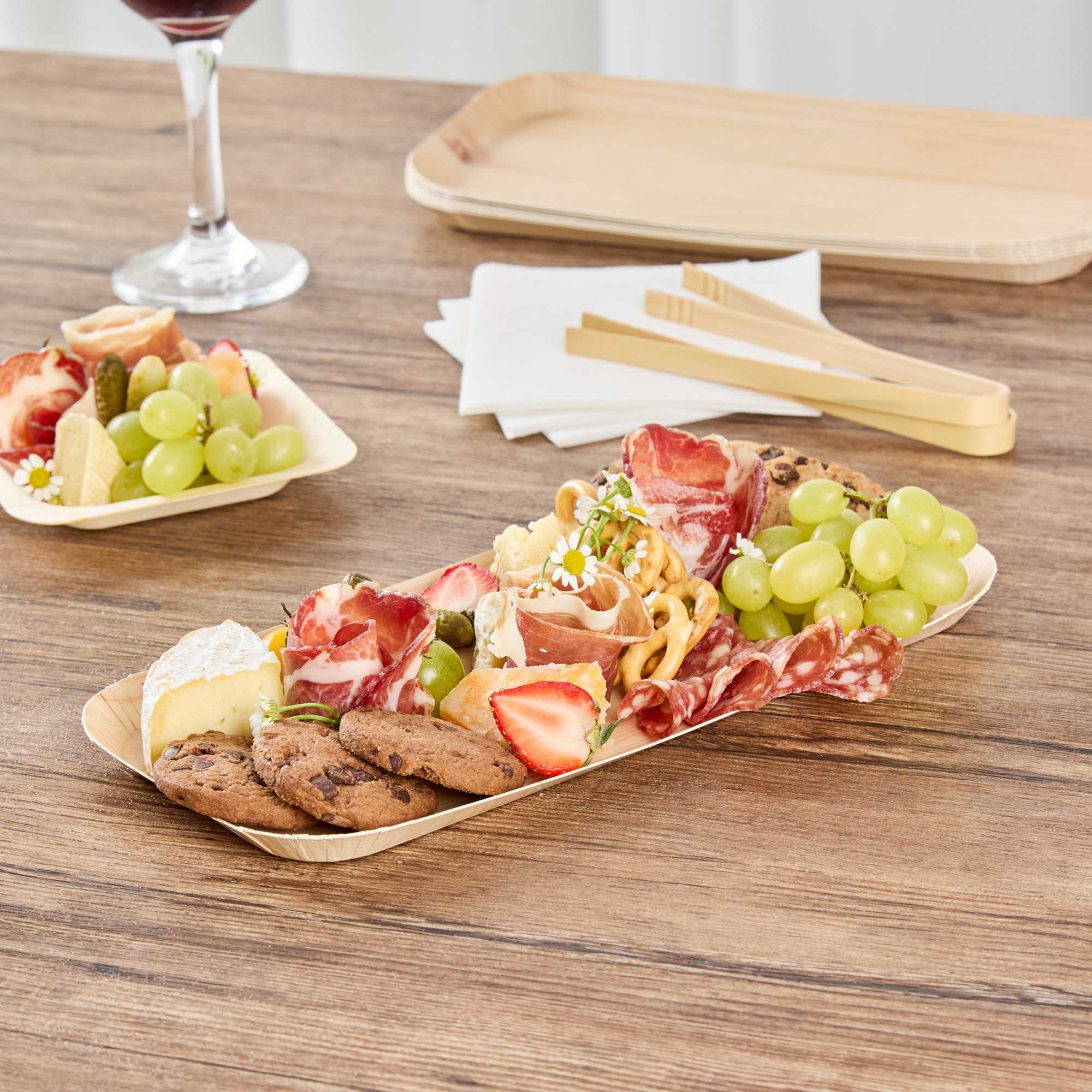 Cater Tek Rectangle Food Tray - Faux Wood - 10 1/2" x 5" - 100 count box