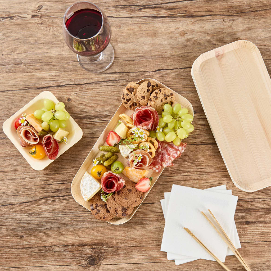 Cater Tek Rectangle Food Tray - Faux Wood - 10 1/2" x 5" - 100 count box