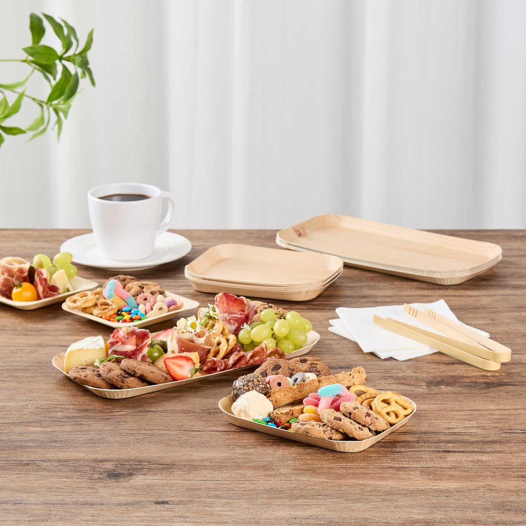 Cater Tek Rectangle Food Tray - Faux Wood - 10 1/2" x 5" - 100 count box