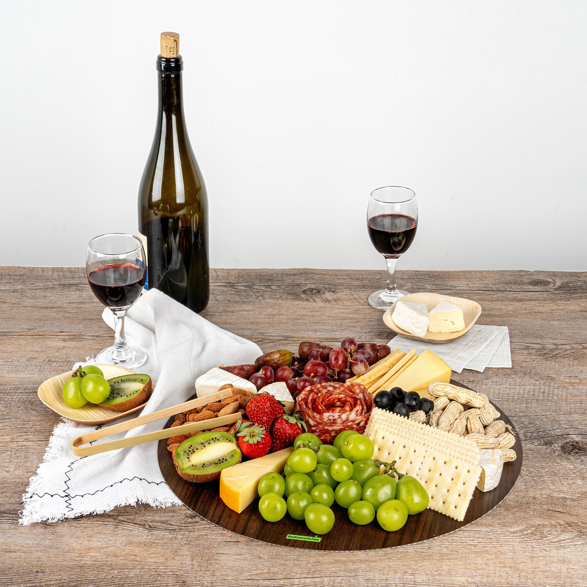 Cater Tek Round Dark Cheese / Charcuterie Board - Faux Wood - 13 3/4" x 13 3/4" - 10 count box