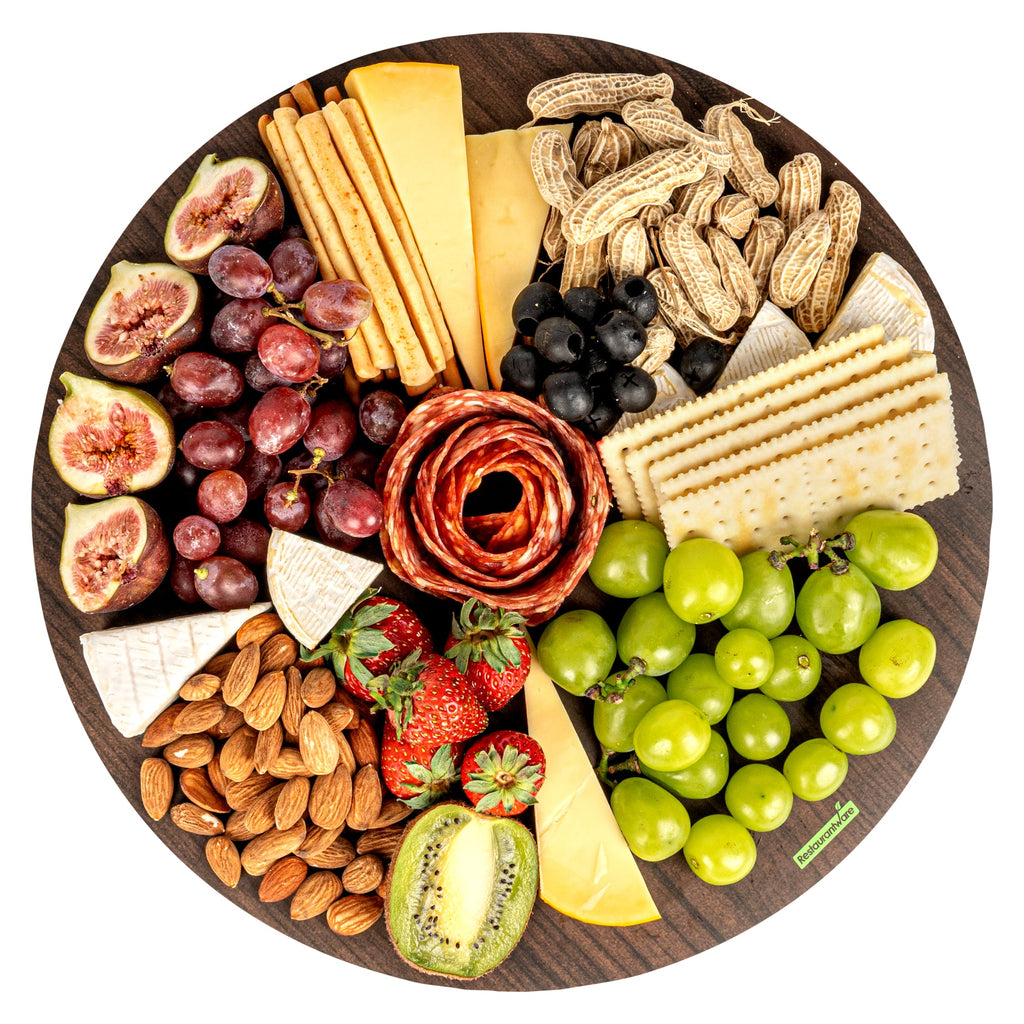 Cater Tek Round Dark Cheese / Charcuterie Board - Faux Wood - 13 3/4" x 13 3/4" - 10 count box