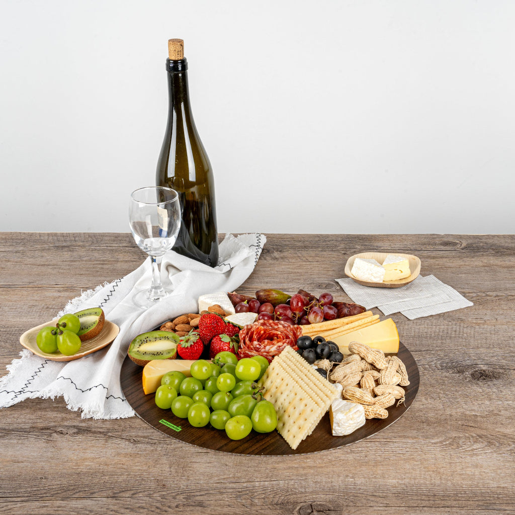 Cater Tek Round Dark Cheese / Charcuterie Board - Faux Wood - 13 3/4" x 13 3/4" - 10 count box