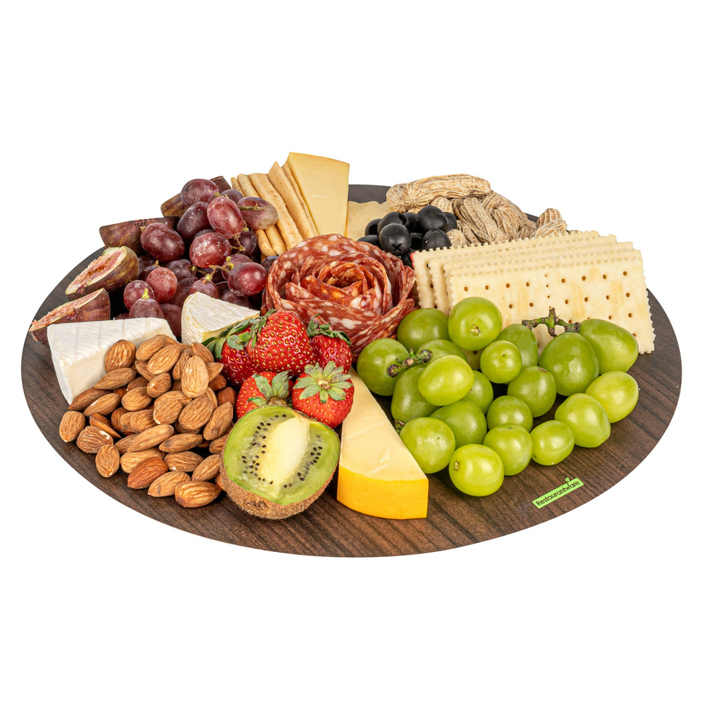 Cater Tek Round Dark Cheese / Charcuterie Board - Faux Wood - 13 3/4" x 13 3/4" - 100 count box