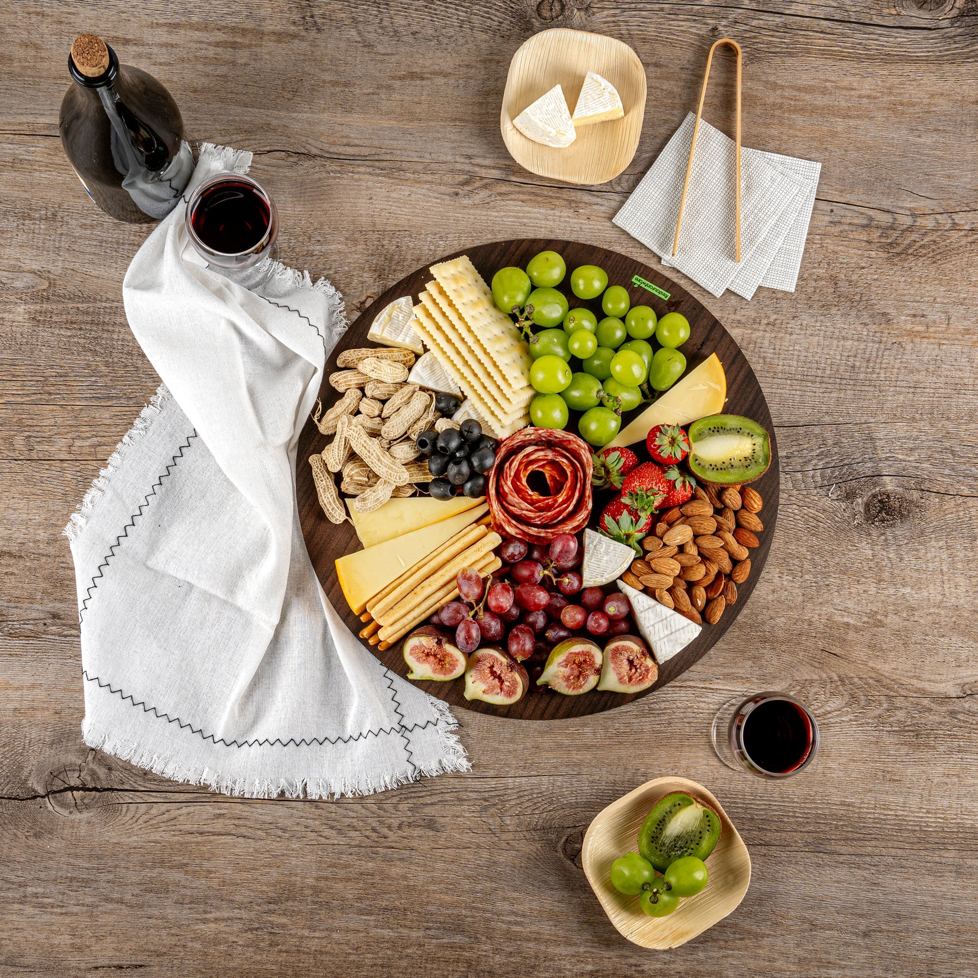 Cater Tek Round Dark Cheese / Charcuterie Board - Faux Wood - 13 3/4" x 13 3/4" - 100 count box
