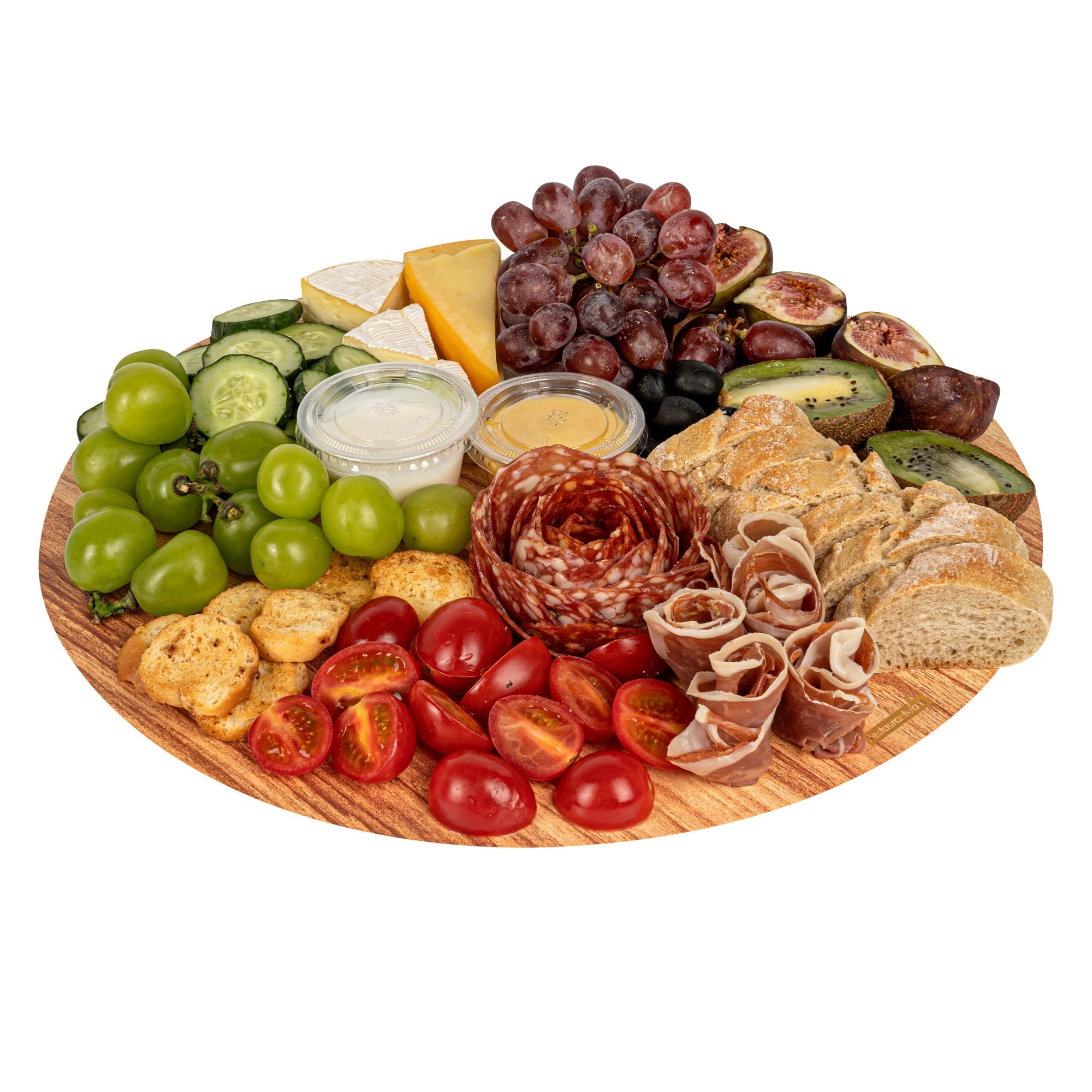 Cater Tek Round Natural Cardboard Cheese / Charcuterie Board - Faux Wood - 13 3/4" x 13 3/4" - 10 count box
