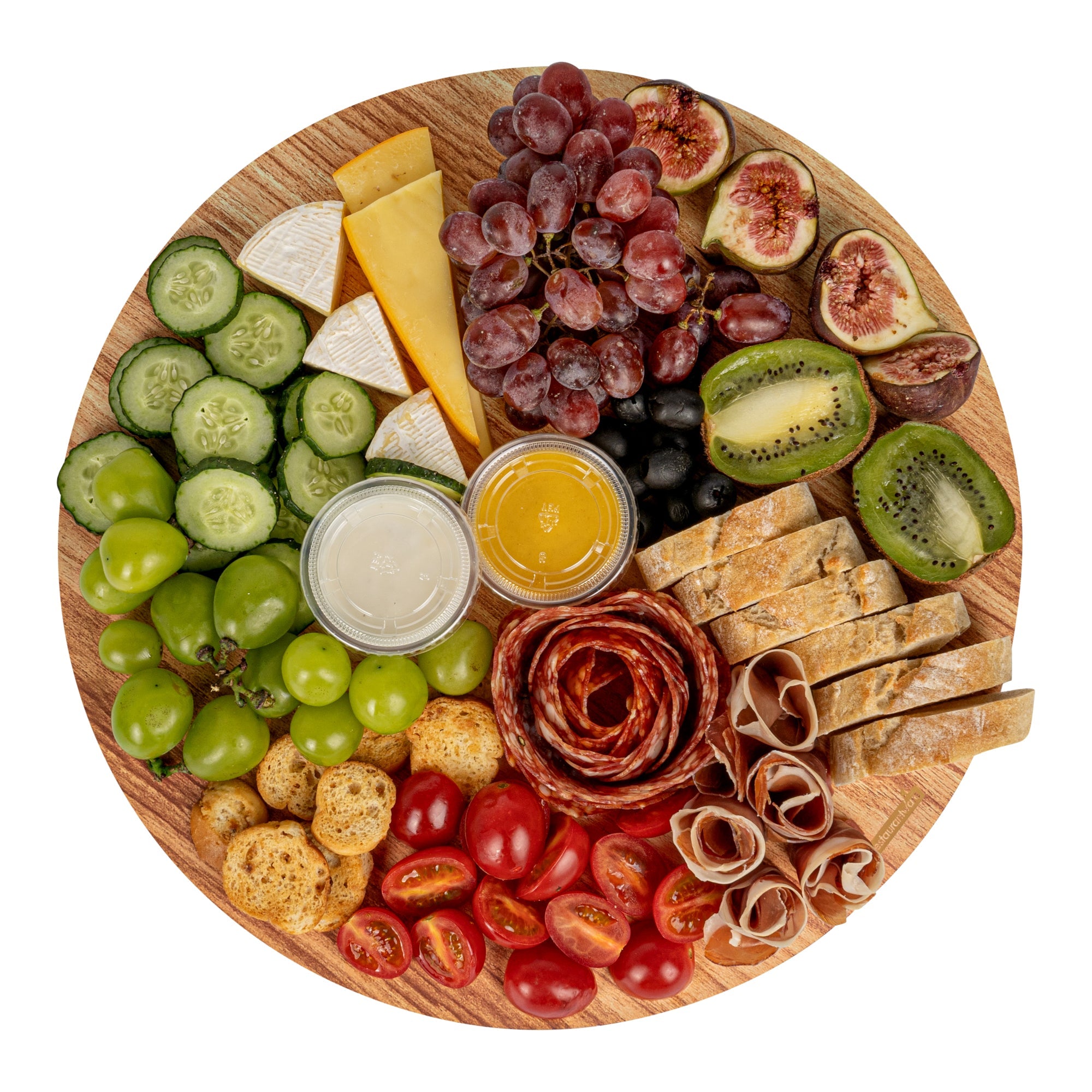 Cater Tek Round Natural Cardboard Cheese / Charcuterie Board - Faux Wood - 13 3/4" x 13 3/4" - 10 count box