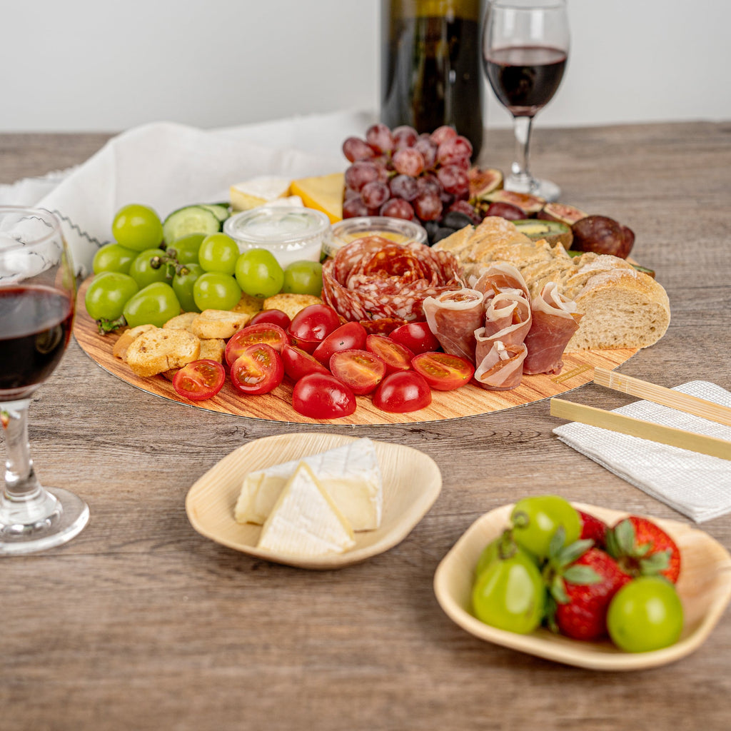 Cater Tek Round Natural Cardboard Cheese / Charcuterie Board - Faux Wood - 13 3/4" x 13 3/4" - 100 count box
