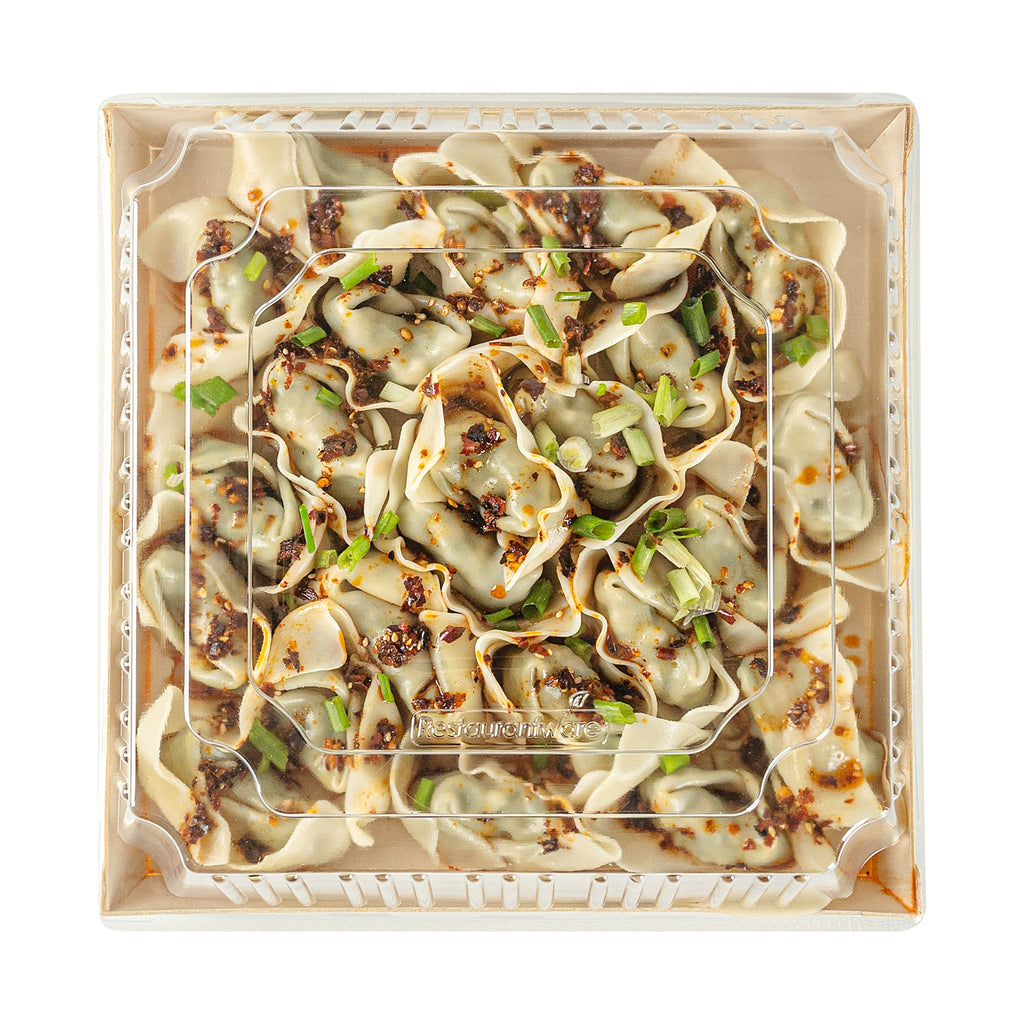 Taipei Square Clear Plastic Lid - Fits 9 1/2" Poplar Plate - 100 count box
