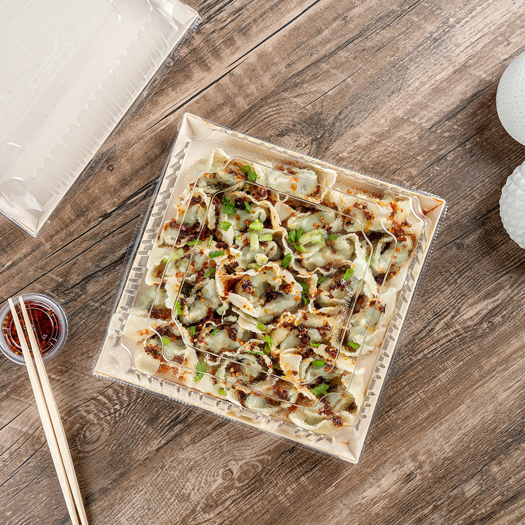 Taipei Square Clear Plastic Lid - Fits 9 1/2" Poplar Plate - 100 count box