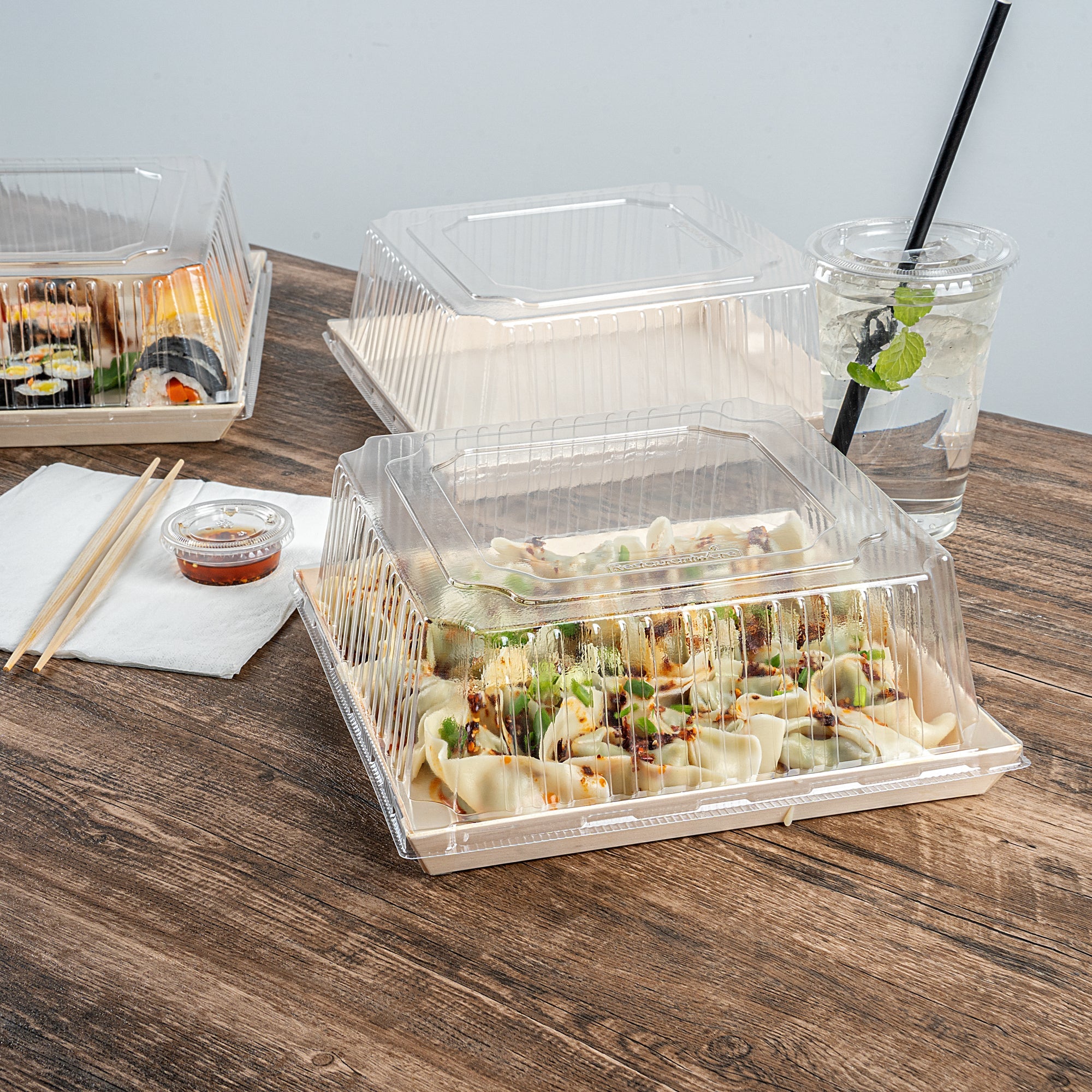 Taipei Square Clear Plastic Lid - Fits 9 1/2" Poplar Plate - 100 count box