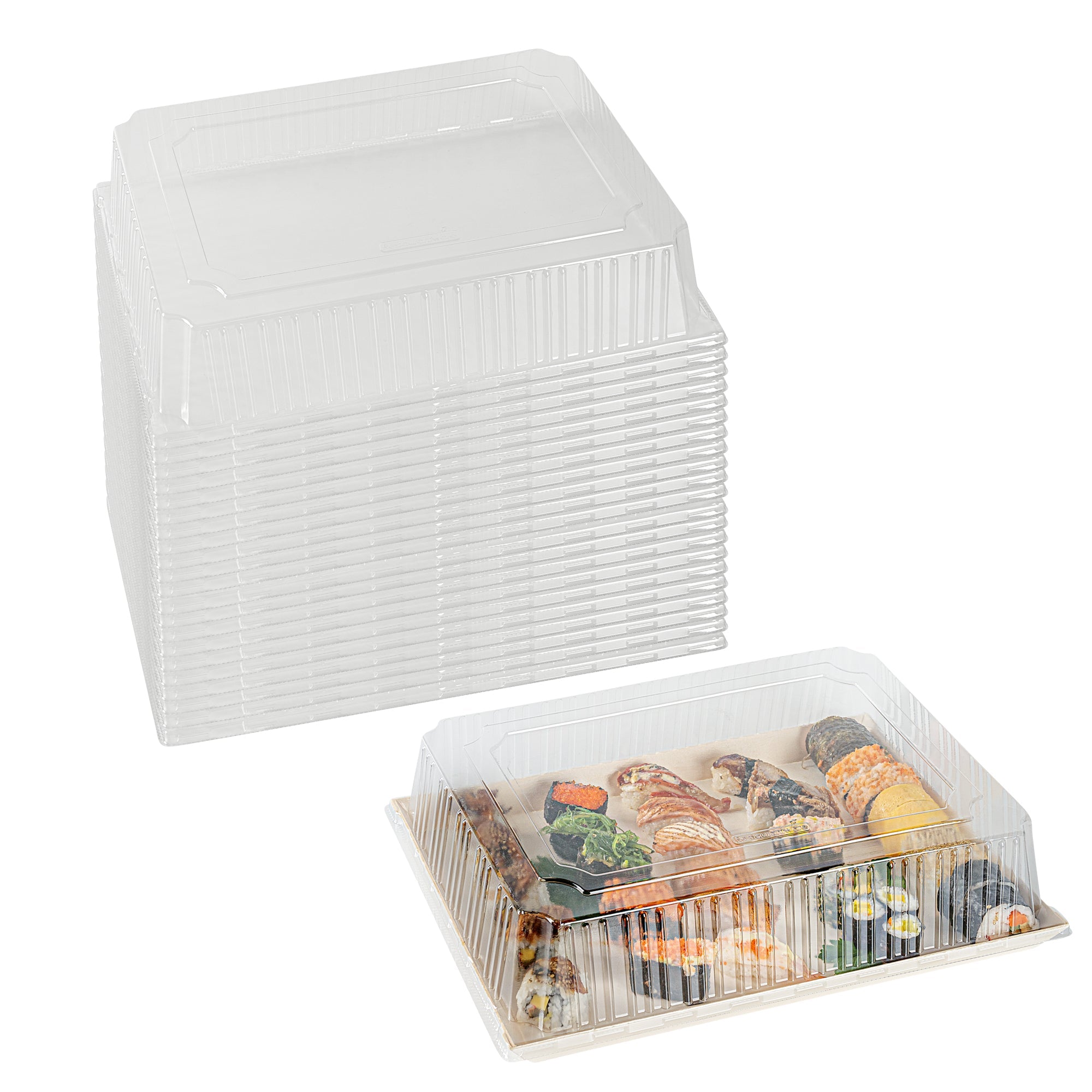 Taipei Rectangle Clear Plastic Lid - Fits 15 1/4" x 10 3/4" Poplar Plate - 25 count box