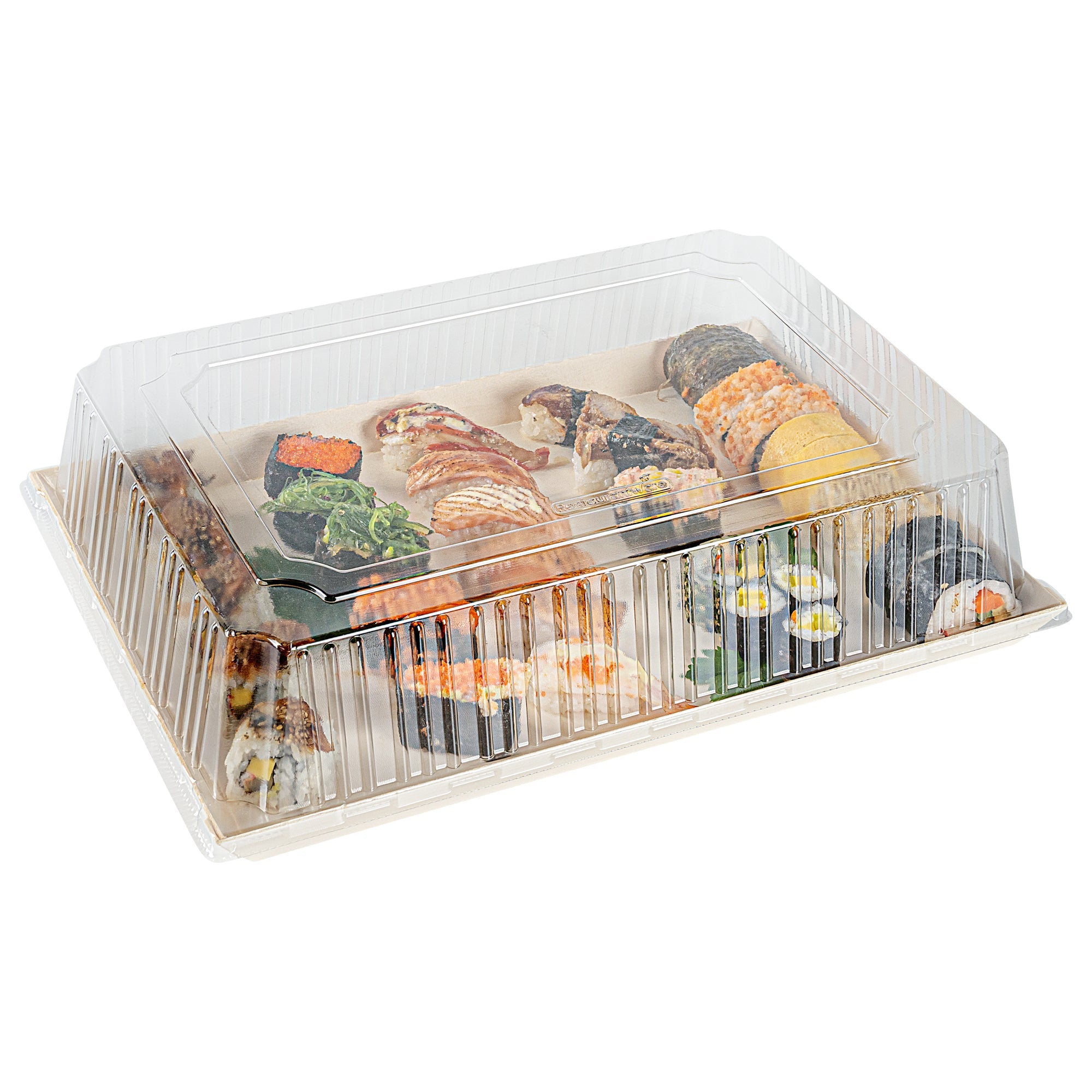 Taipei Rectangle Clear Plastic Lid - Fits 15 1/4" x 10 3/4" Poplar Plate - 25 count box