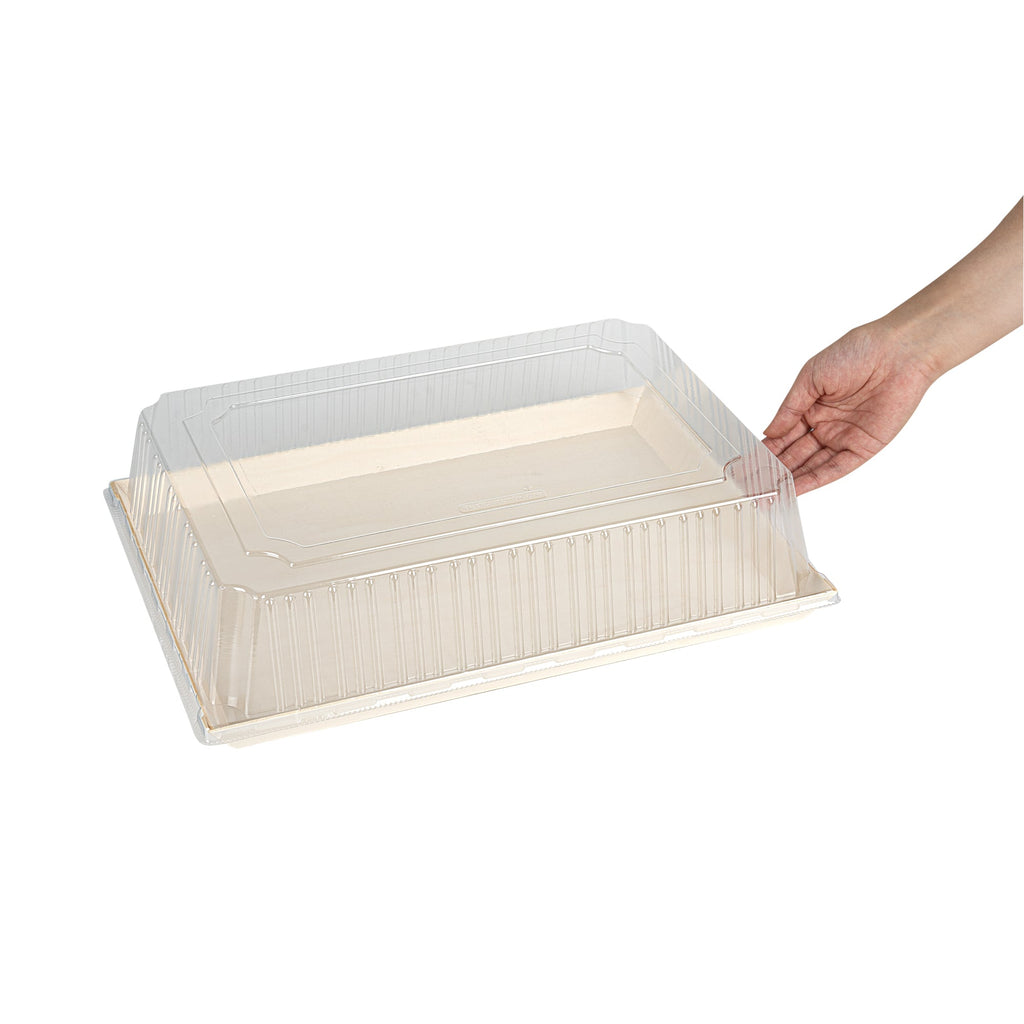 Taipei Rectangle Clear Plastic Lid - Fits 15 1/4" x 10 3/4" Poplar Plate - 25 count box