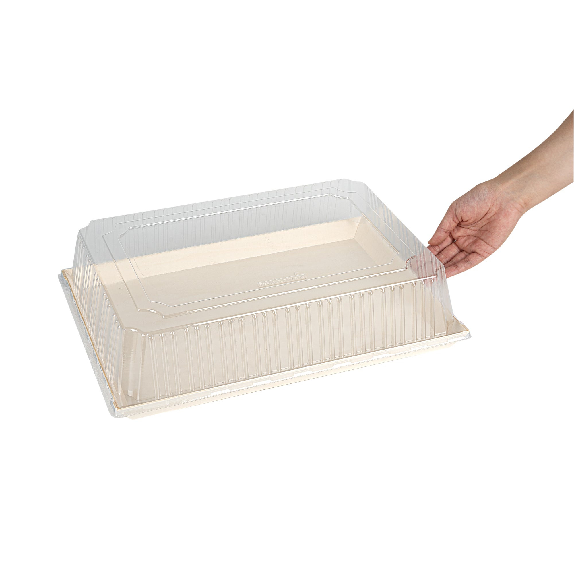 Taipei Rectangle Clear Plastic Lid - Fits 15 1/4" x 10 3/4" Poplar Plate - 25 count box