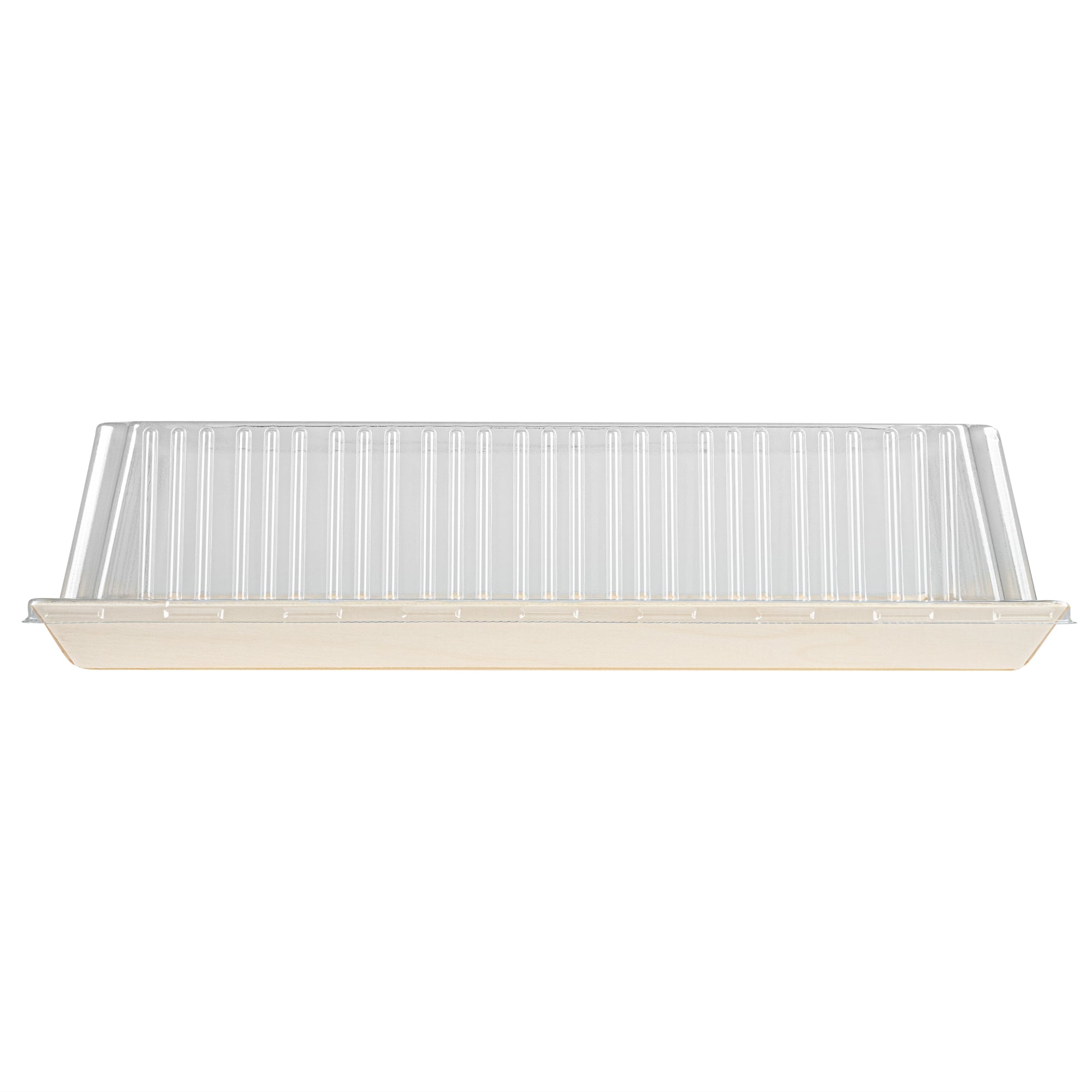 Taipei Rectangle Clear Plastic Lid - Fits 15 1/4" x 10 3/4" Poplar Plate - 25 count box
