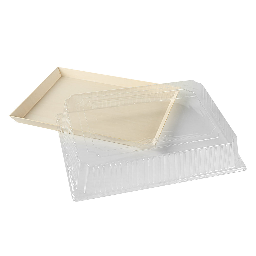 Taipei Rectangle Clear Plastic Lid - Fits 15 1/4" x 10 3/4" Poplar Plate - 25 count box