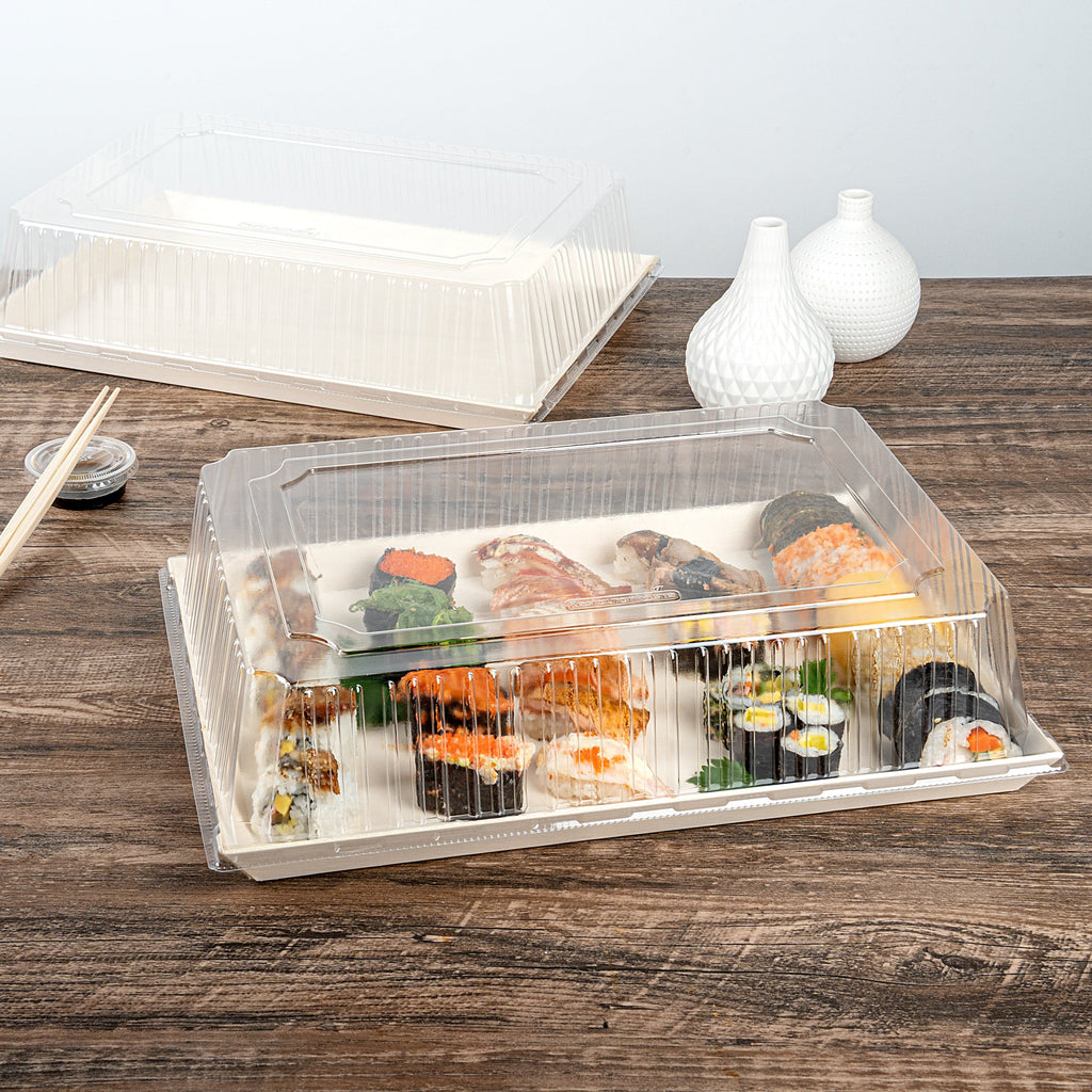 Taipei Rectangle Clear Plastic Lid - Fits 15 1/4" x 10 3/4" Poplar Plate - 25 count box