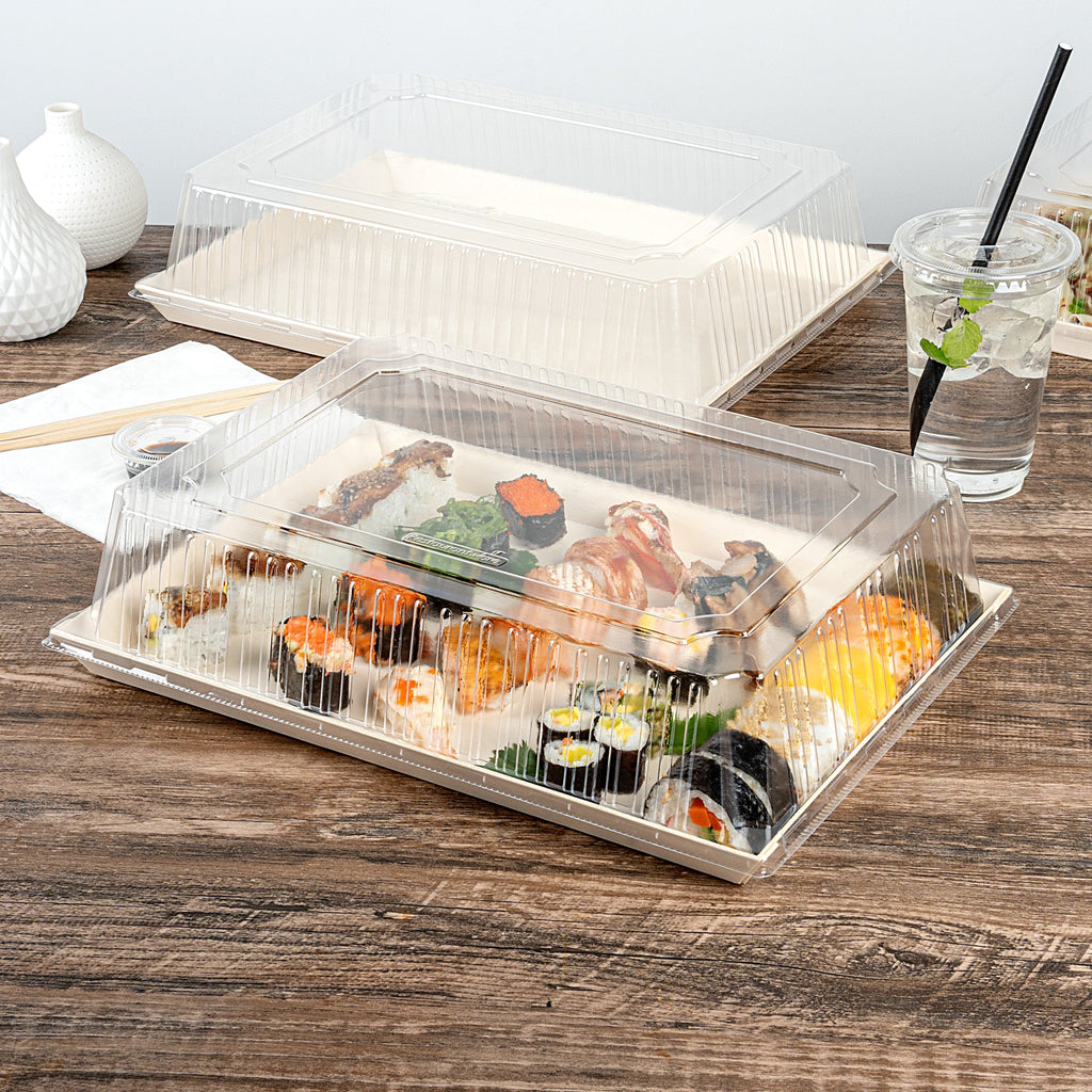 Taipei Rectangle Clear Plastic Lid - Fits 15 1/4" x 10 3/4" Poplar Plate - 100 count box