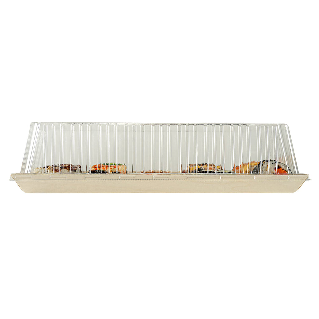 Taipei Rectangle Clear Plastic Lid - Fits 15 1/4" x 10 3/4" Poplar Plate - 100 count box