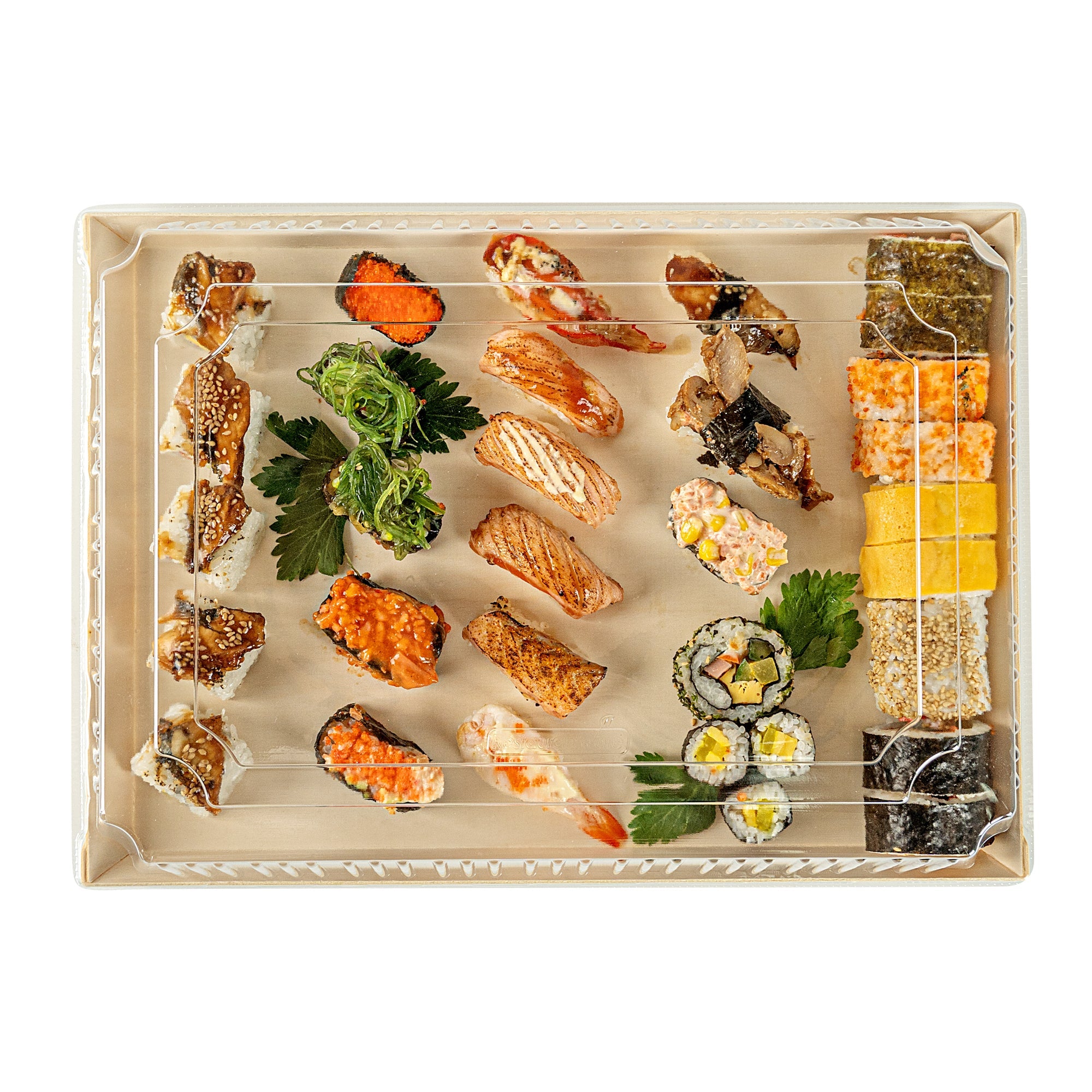 Taipei Rectangle Clear Plastic Lid - Fits 15 1/4" x 10 3/4" Poplar Plate - 100 count box