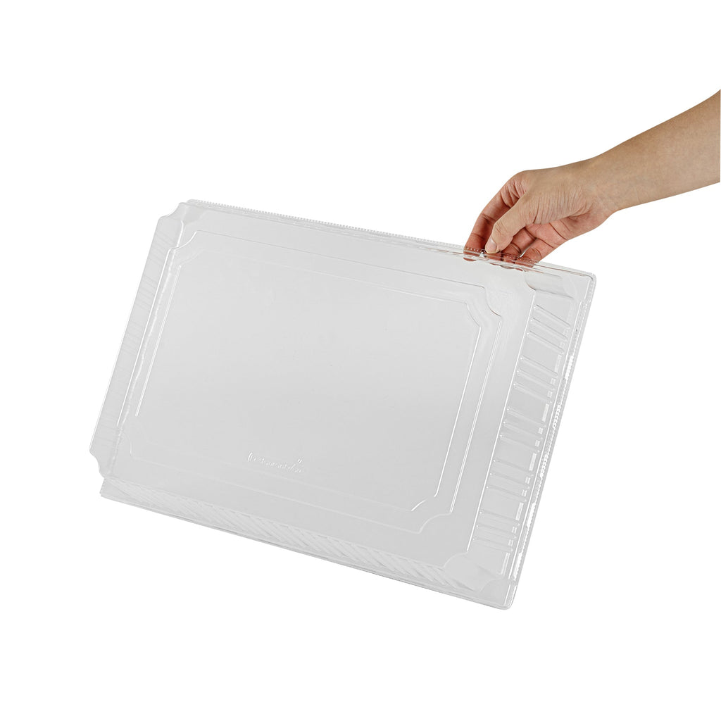 Taipei Rectangle Clear Plastic Lid - Fits 15 1/4" x 10 3/4" Poplar Plate - 100 count box
