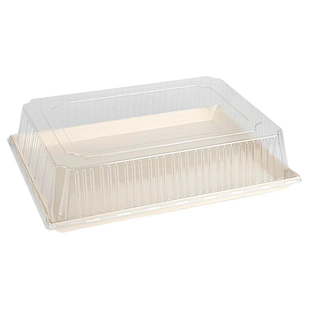 Taipei Rectangle Clear Plastic Lid - Fits 15 1/4" x 10 3/4" Poplar Plate - 100 count box