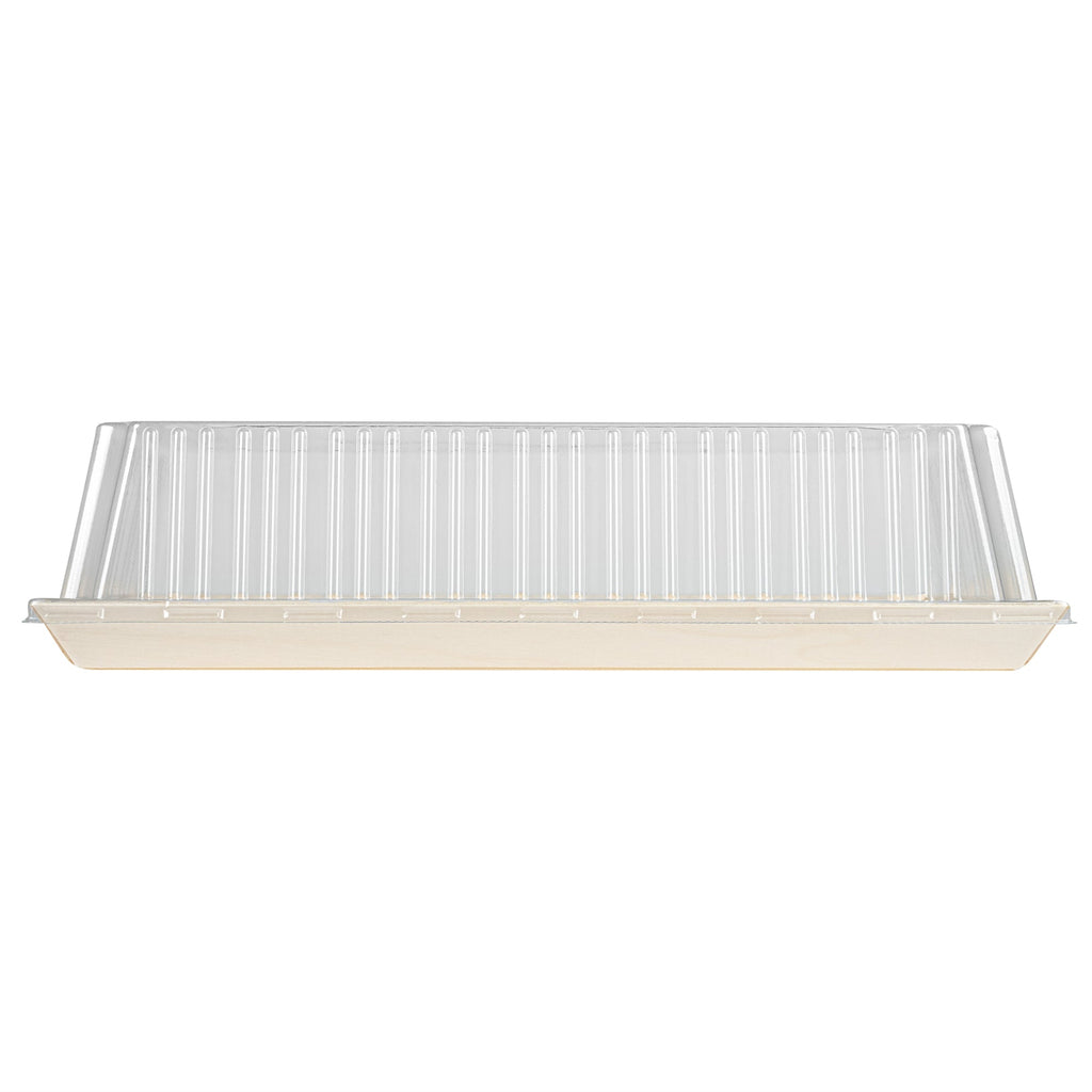 Taipei Rectangle Clear Plastic Lid - Fits 15 1/4" x 10 3/4" Poplar Plate - 100 count box