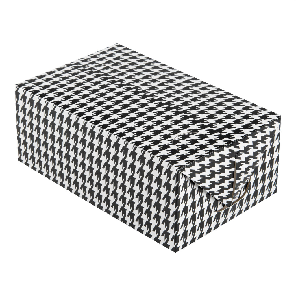Bio Tek 47 oz Black Houndstooth Paper Lunch / Chicken Box - with Fast Top - 7" x 4 1/2" x 2 3/4" - 100 count box