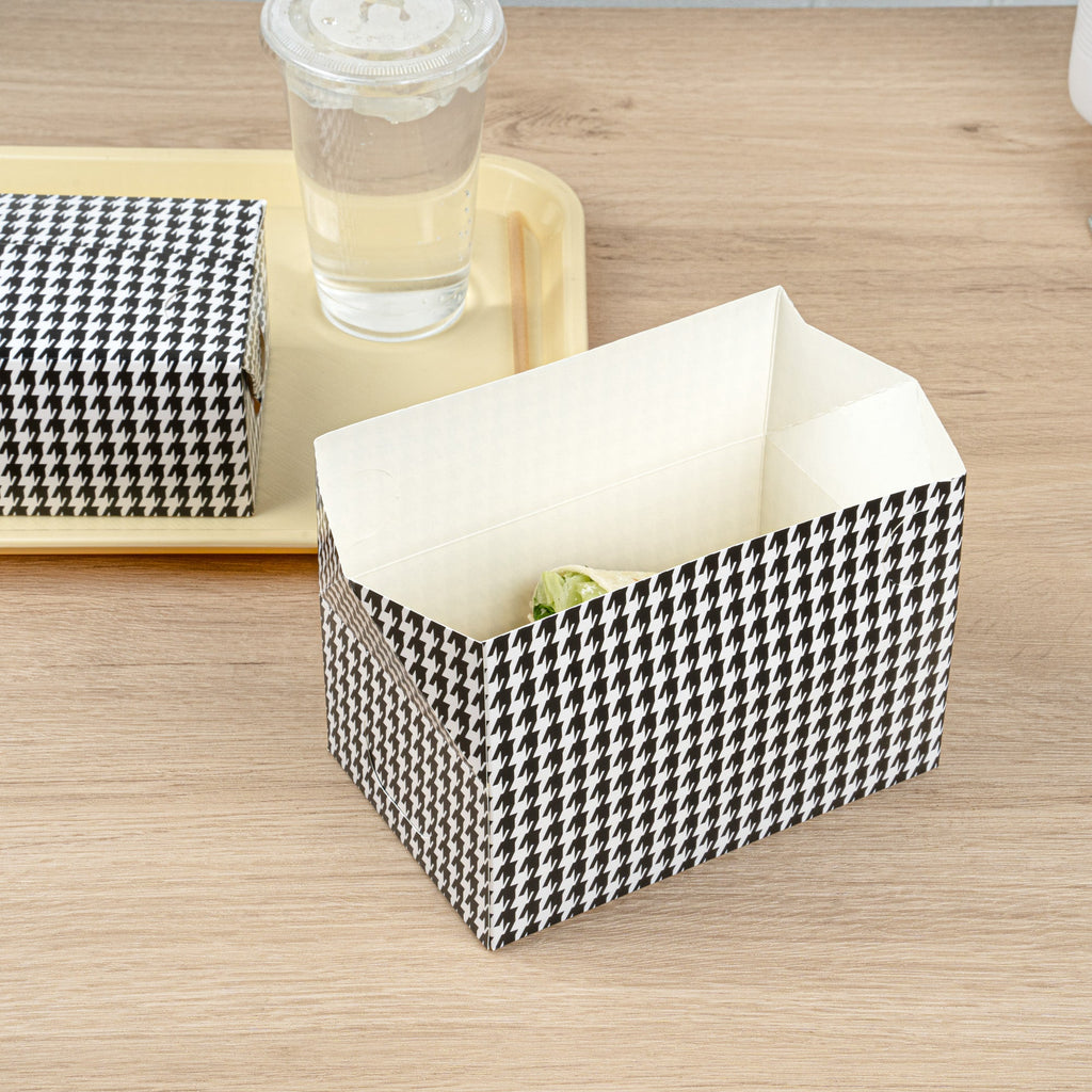Bio Tek 47 oz Black Houndstooth Paper Lunch / Chicken Box - with Fast Top - 7" x 4 1/2" x 2 3/4" - 400 count box