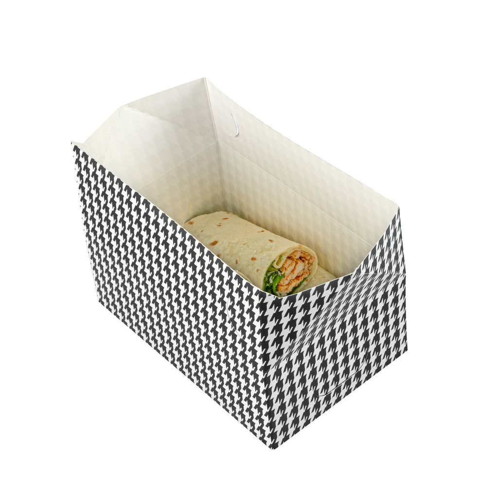 Bio Tek 47 oz Black Houndstooth Paper Lunch / Chicken Box - with Fast Top - 7" x 4 1/2" x 2 3/4" - 400 count box