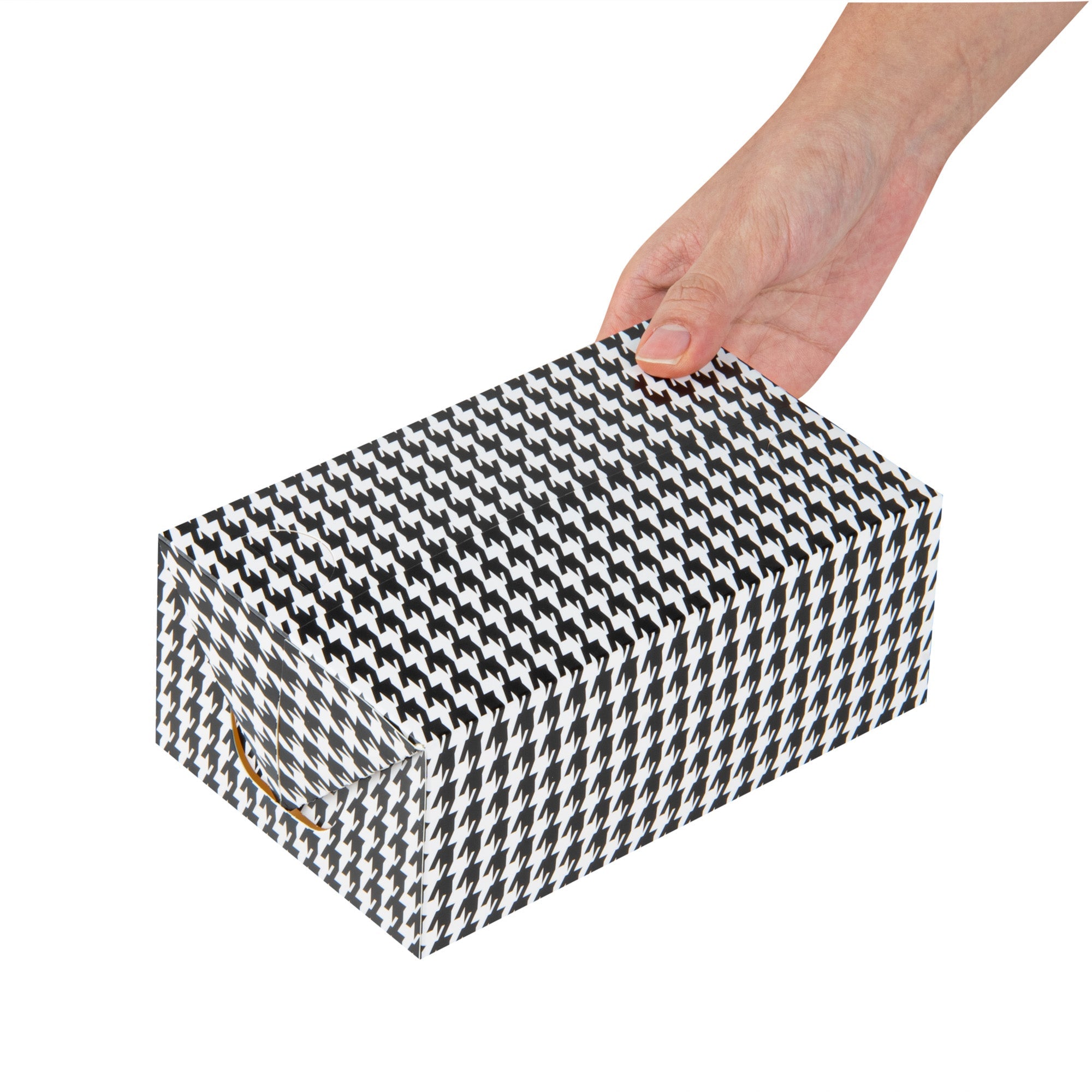 Bio Tek 47 oz Black Houndstooth Paper Lunch / Chicken Box - with Fast Top - 7" x 4 1/2" x 2 3/4" - 400 count box