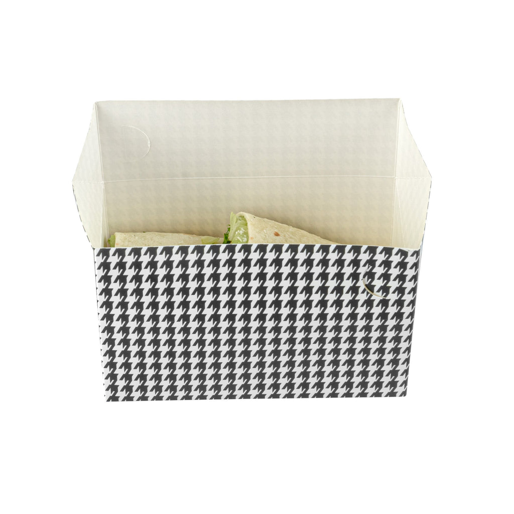 Bio Tek 47 oz Black Houndstooth Paper Lunch / Chicken Box - with Fast Top - 7" x 4 1/2" x 2 3/4" - 400 count box
