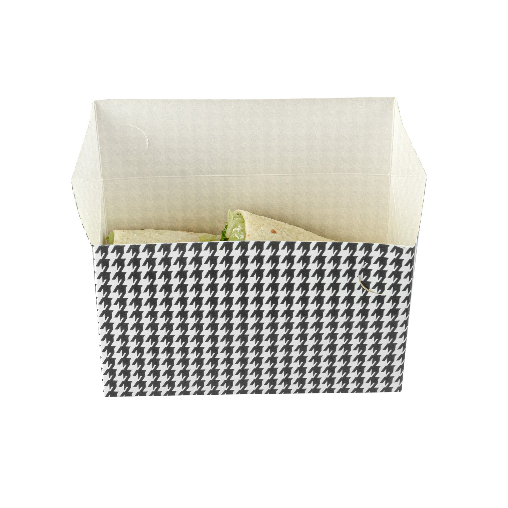 Bio Tek 47 oz Black Houndstooth Paper Lunch / Chicken Box - with Fast Top - 7" x 4 1/2" x 2 3/4" - 400 count box
