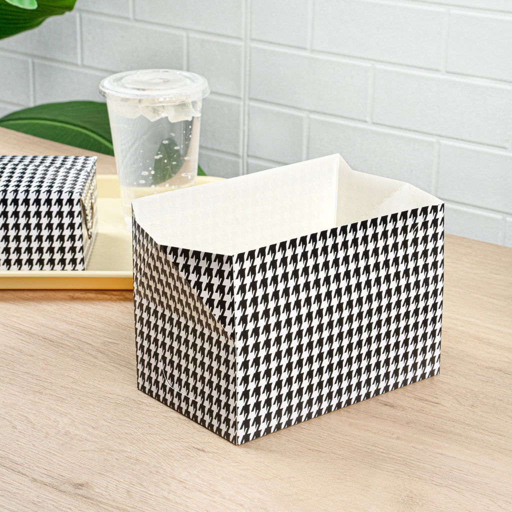 Bio Tek 47 oz Black Houndstooth Paper Lunch / Chicken Box - with Fast Top - 7" x 4 1/2" x 2 3/4" - 400 count box