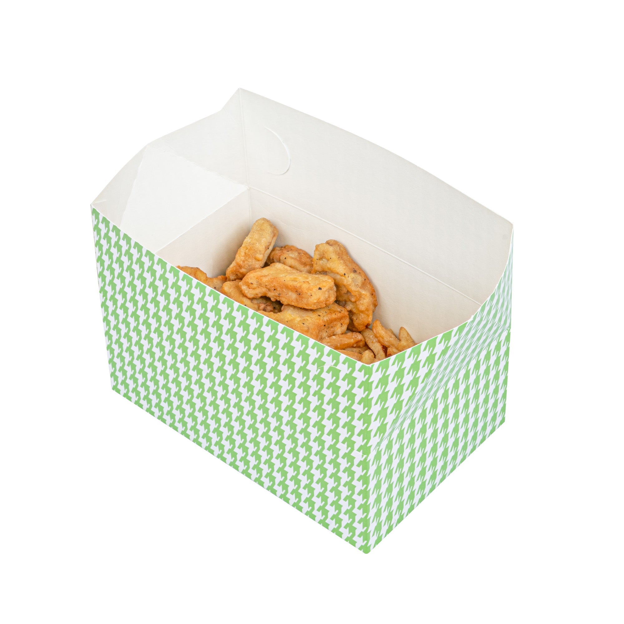 Bio Tek 47 oz Green Houndstooth Paper Lunch / Chicken Box - with Fast Top - 7" x 4 1/2" x 2 3/4" - 100 count box
