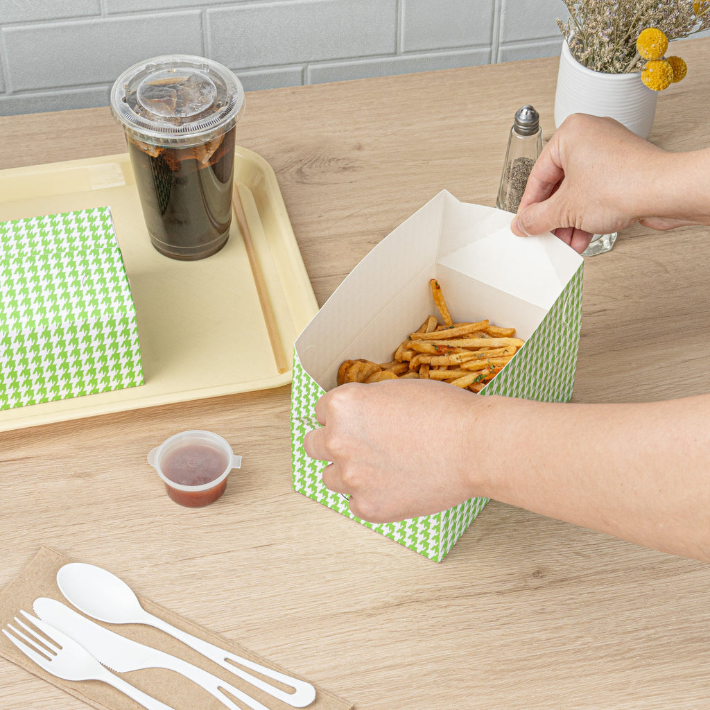 Bio Tek 47 oz Green Houndstooth Paper Lunch / Chicken Box - with Fast Top - 7" x 4 1/2" x 2 3/4" - 100 count box