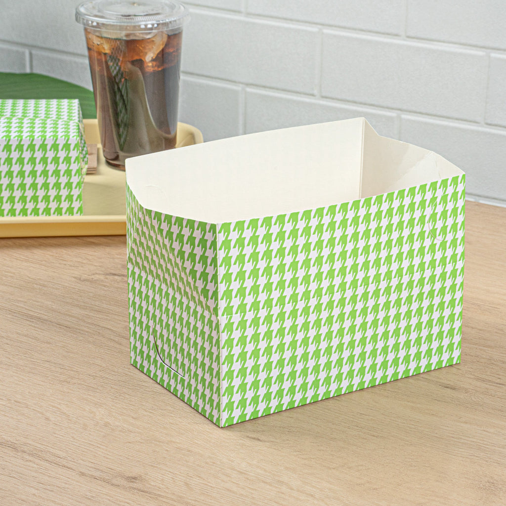 Bio Tek 47 oz Green Houndstooth Paper Lunch / Chicken Box - with Fast Top - 7" x 4 1/2" x 2 3/4" - 400 count box