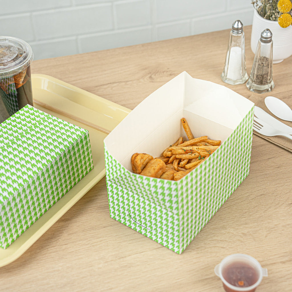 Bio Tek 47 oz Green Houndstooth Paper Lunch / Chicken Box - with Fast Top - 7" x 4 1/2" x 2 3/4" - 400 count box