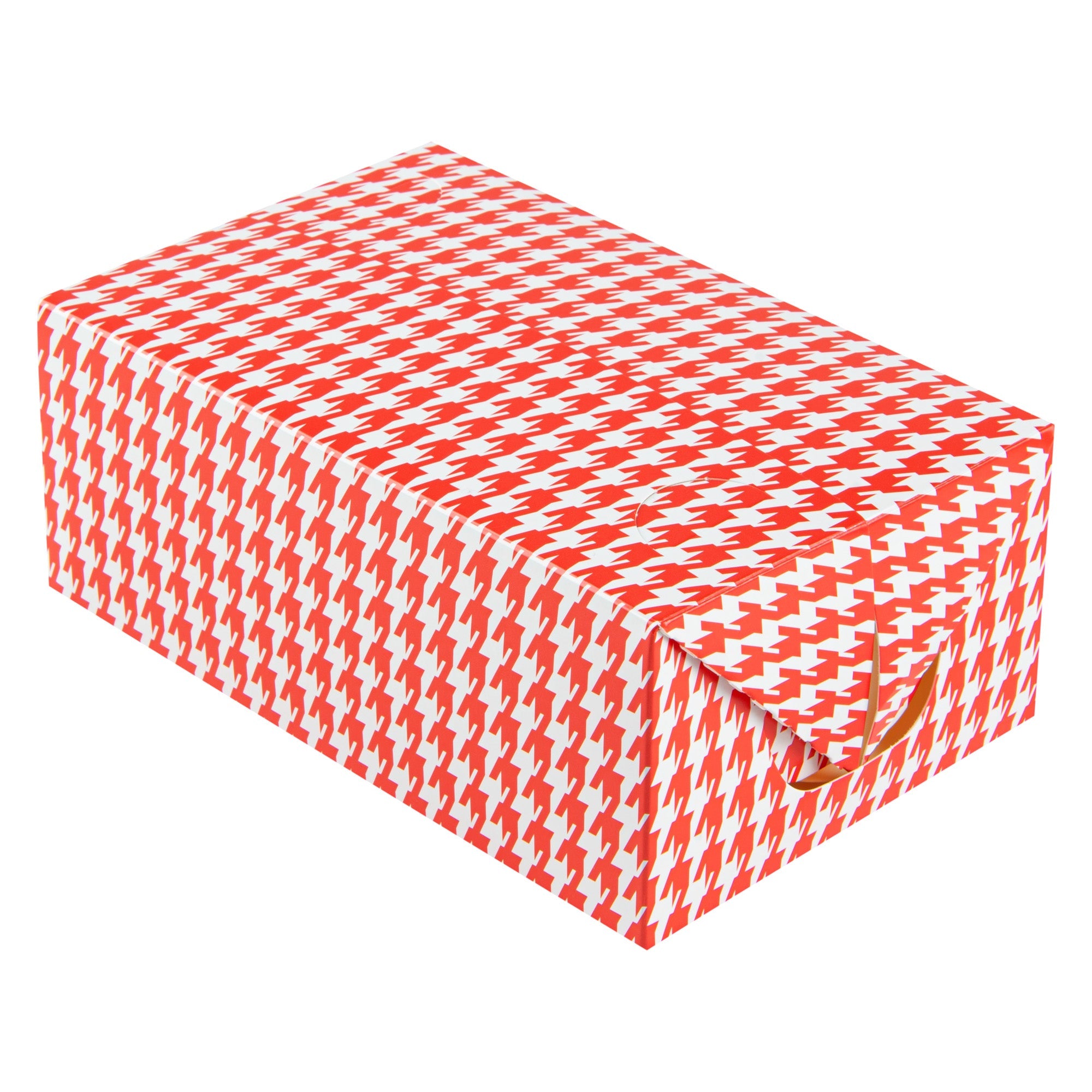 Bio Tek 47 oz Red Houndstooth Paper Lunch / Chicken Box - with Fast Top - 7" x 4 1/2" x 2 3/4" - 100 count box