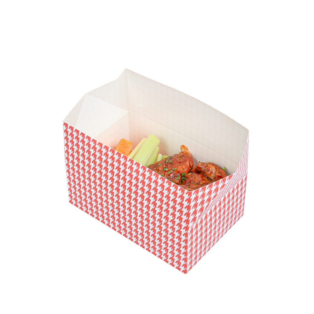 Bio Tek 47 oz Red Houndstooth Paper Lunch / Chicken Box - with Fast Top - 7" x 4 1/2" x 2 3/4" - 100 count box