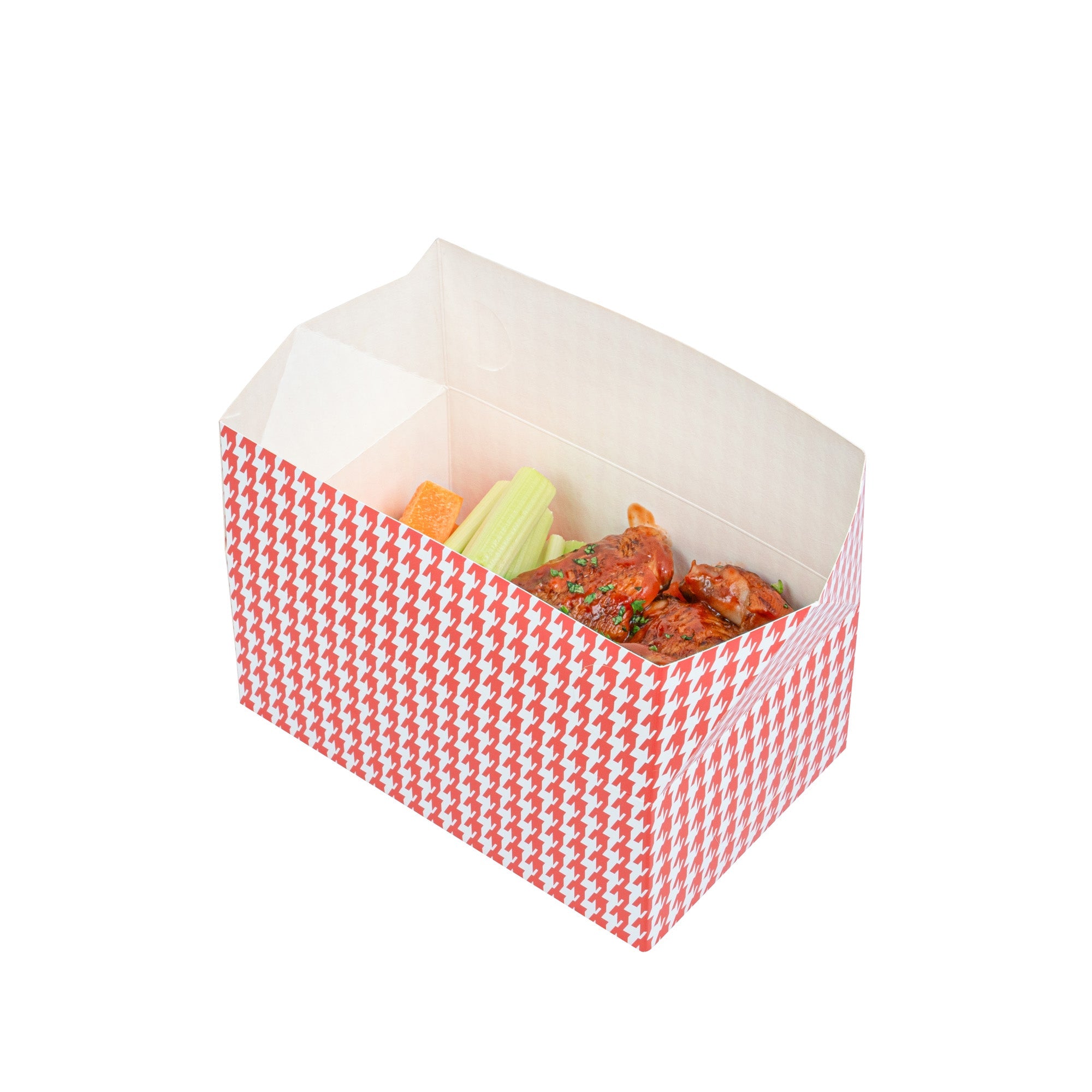 Bio Tek 47 oz Red Houndstooth Paper Lunch / Chicken Box - with Fast Top - 7" x 4 1/2" x 2 3/4" - 100 count box