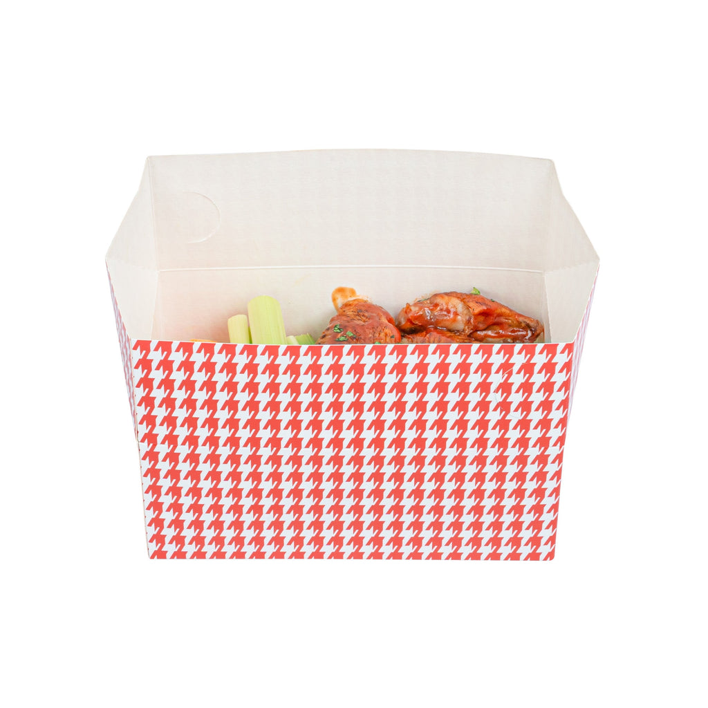 Bio Tek 47 oz Red Houndstooth Paper Lunch / Chicken Box - with Fast Top - 7" x 4 1/2" x 2 3/4" - 100 count box