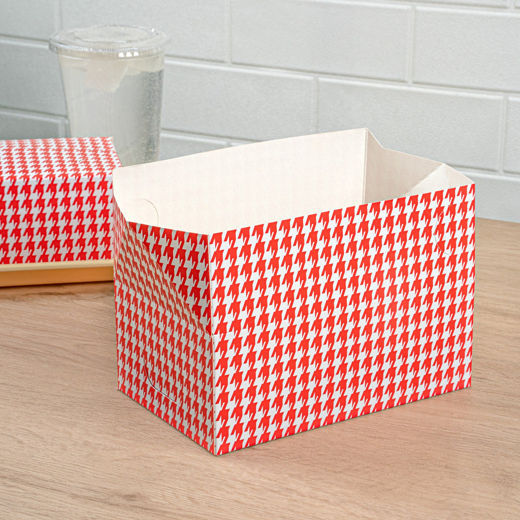 Bio Tek 47 oz Red Houndstooth Paper Lunch / Chicken Box - with Fast Top - 7" x 4 1/2" x 2 3/4" - 100 count box