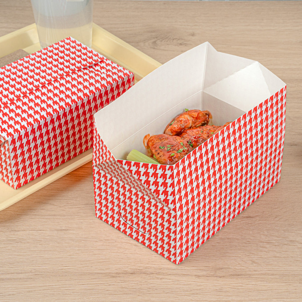 Bio Tek 47 oz Red Houndstooth Paper Lunch / Chicken Box - with Fast Top - 7" x 4 1/2" x 2 3/4" - 100 count box